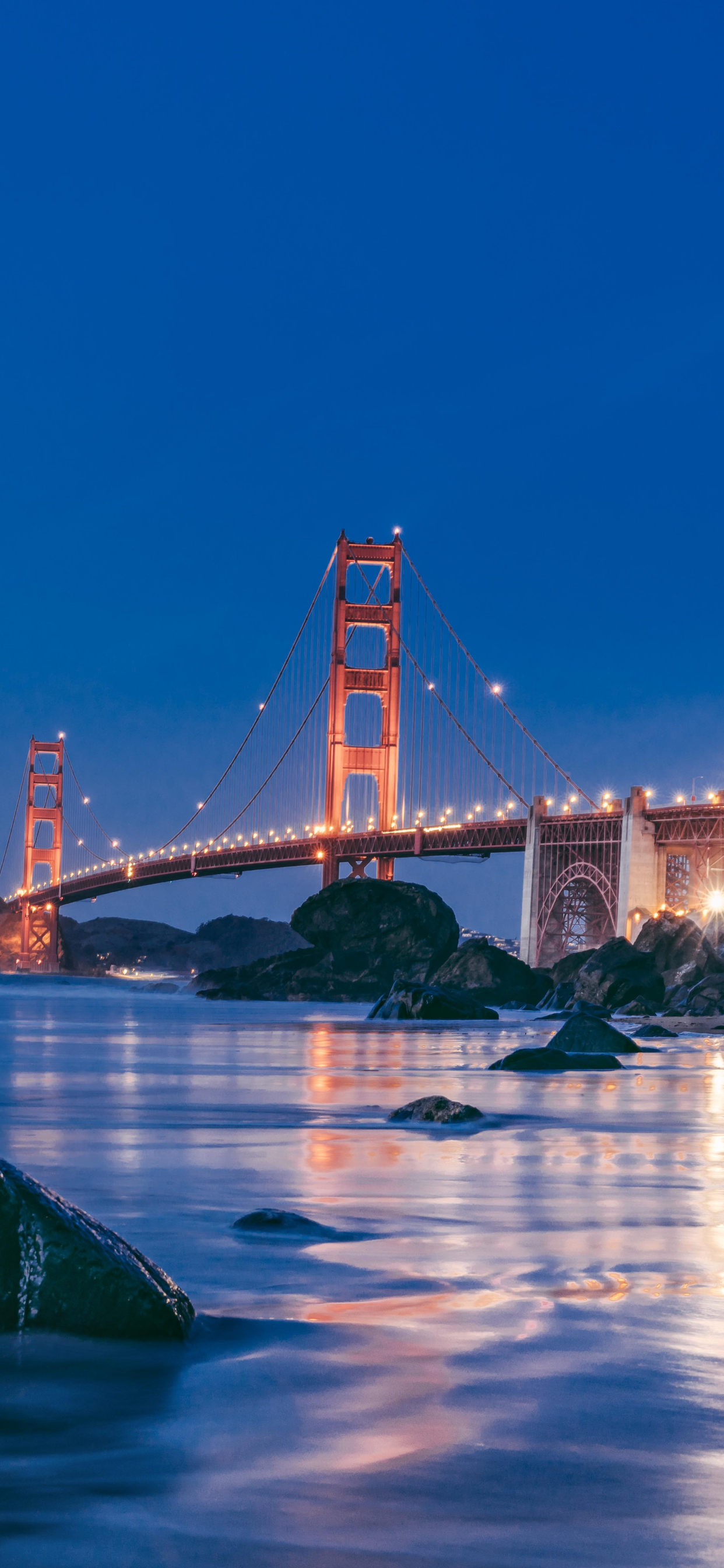 Golden Gate Bridge, San Francisco, Blaue Stunde, Spiegelung, Full HD, Handy-Hintergrund