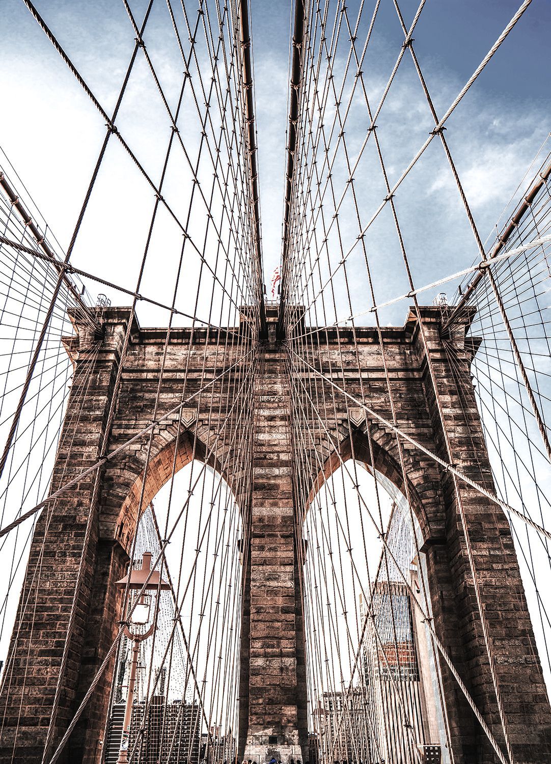 Brooklyn Bridge, Brückenpfeiler, Stahlseile, Gotische Bögen, Hintergrundbild fürs iPad
