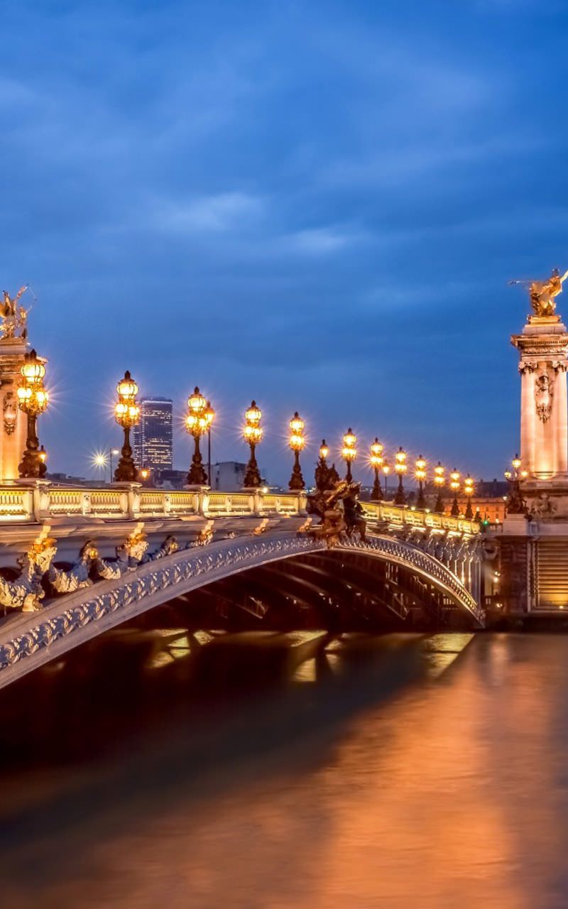 Pont Alexandre III, Paris, Seine, Laternen, Abend, HD, Sperrbildschirm fürs iPhone