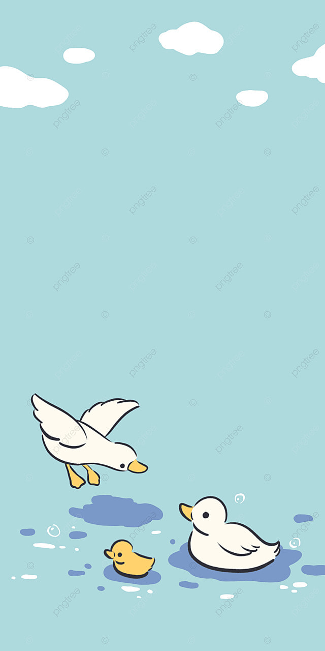 Enten, Möwe, Cartoon, Hellblau, Niedlich, Wolken, Hochformat, Hintergrundbild fürs Smartphone