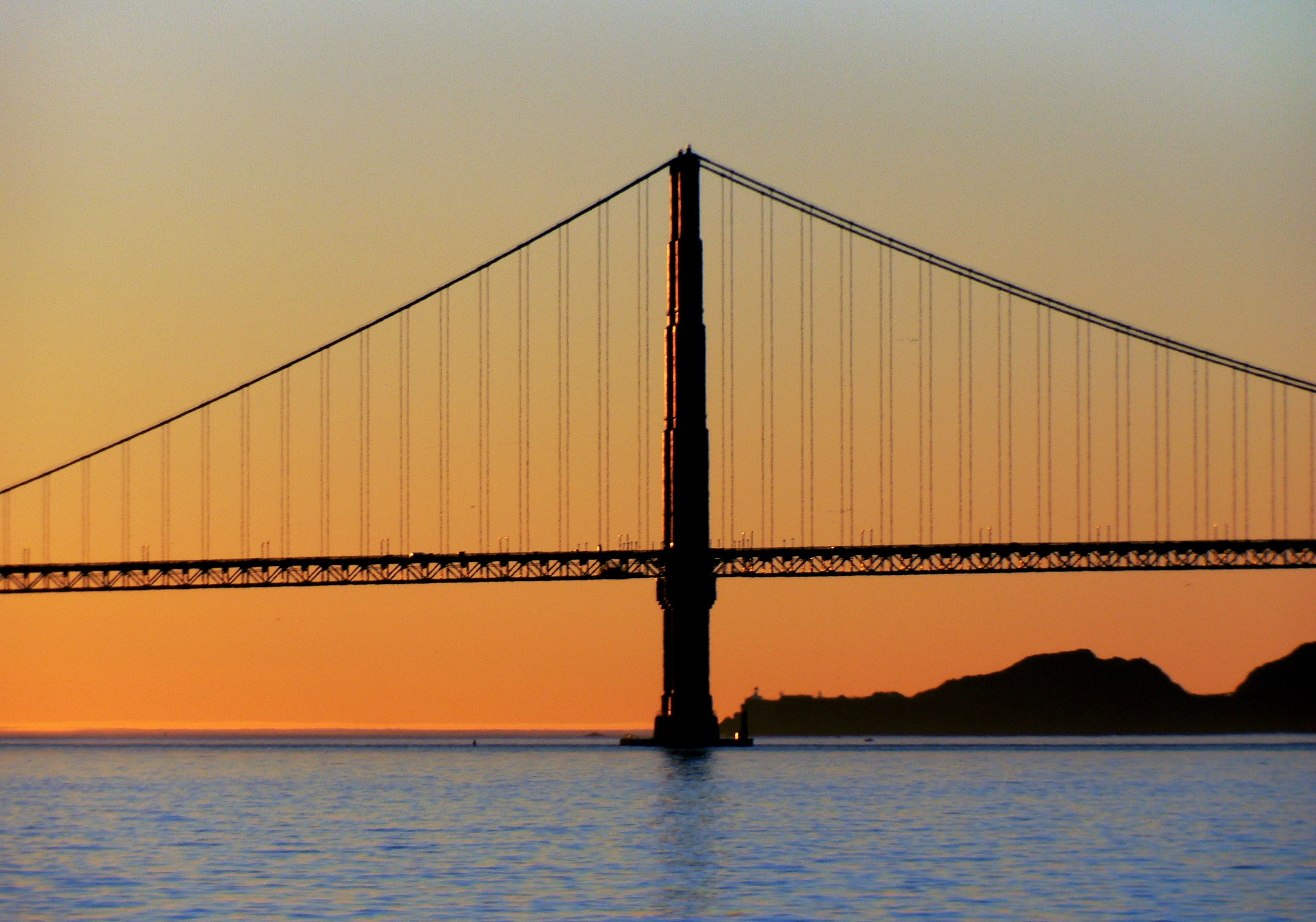 Golden Gate Bridge, Silhouette, Sonnenuntergang, Orange, 2K, Desktop-Hintergrund