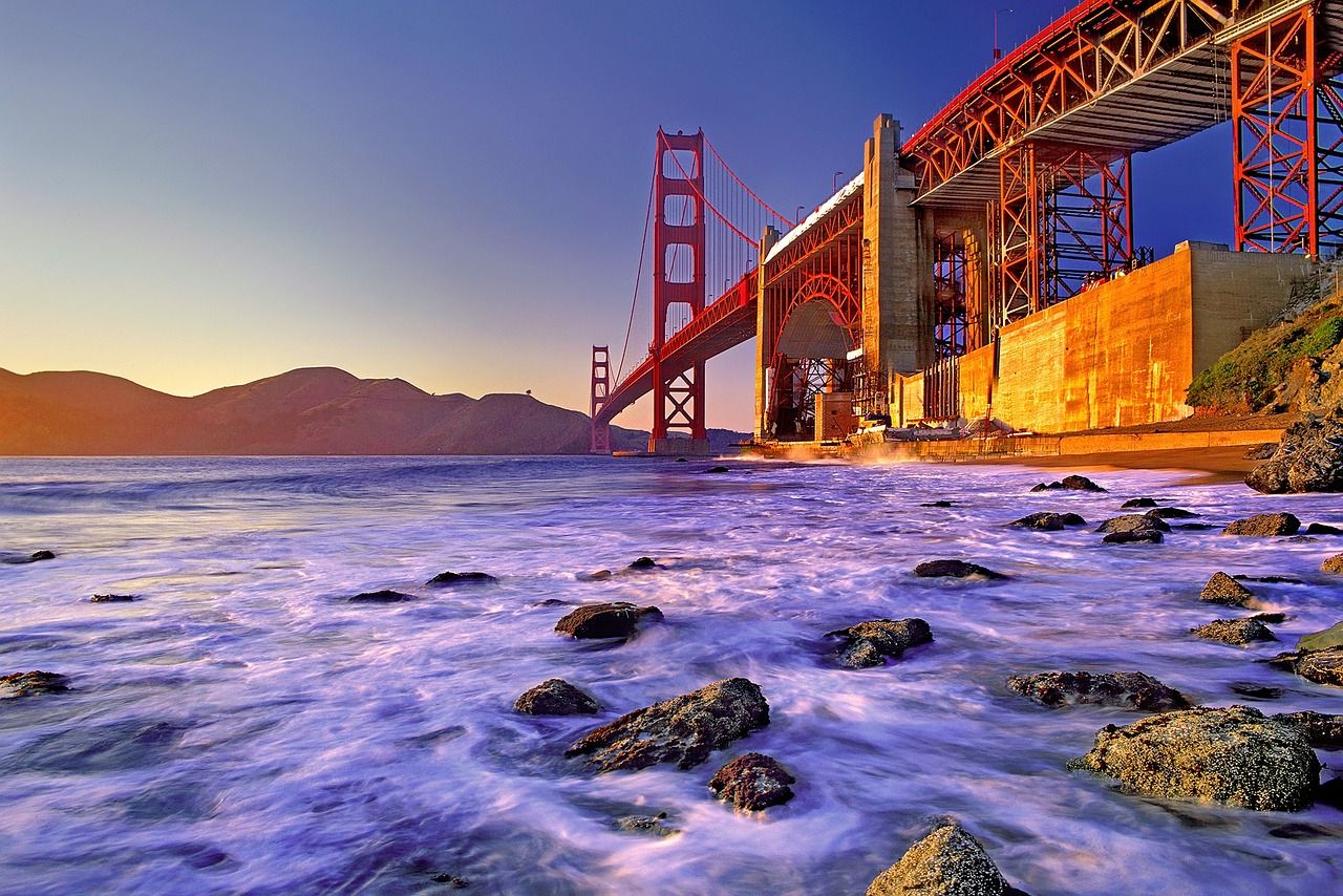Golden Gate Bridge, Fort Point, Felsenküste, Langzeitbelichtung, HD-Hintergrundbild für PC