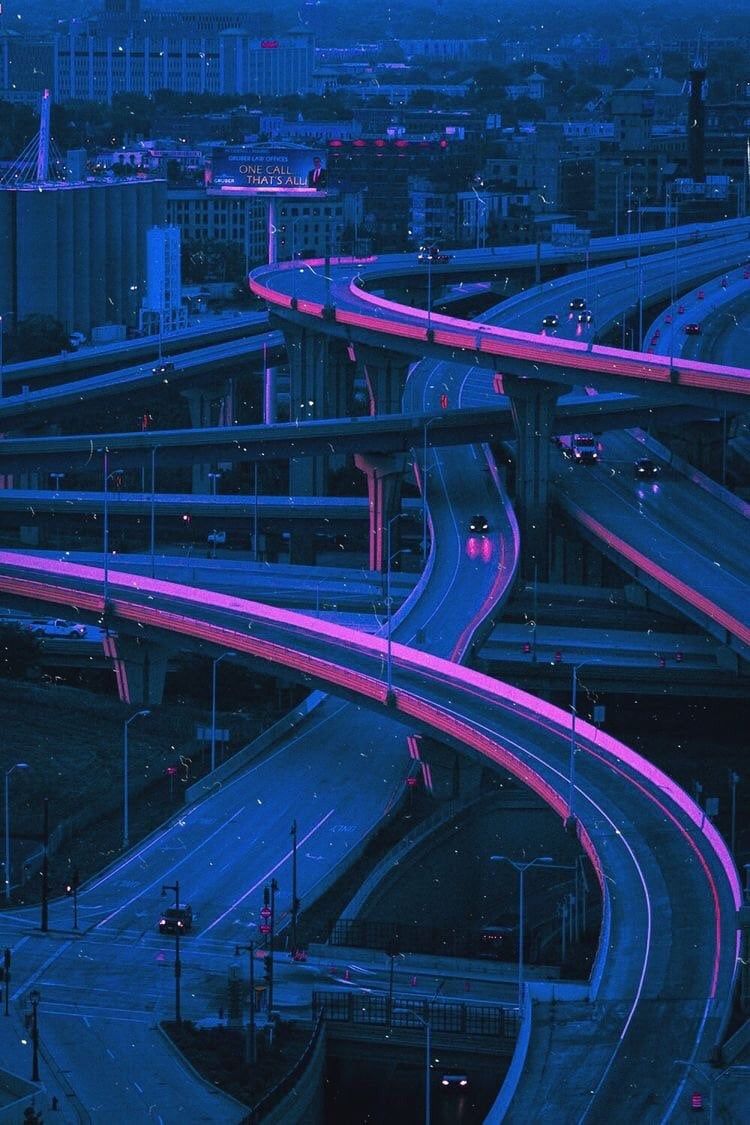Autobahnkreuz, Hochstraßen, Lichtspuren, Blau-lila, HD, Hintergrundbild fürs Handy