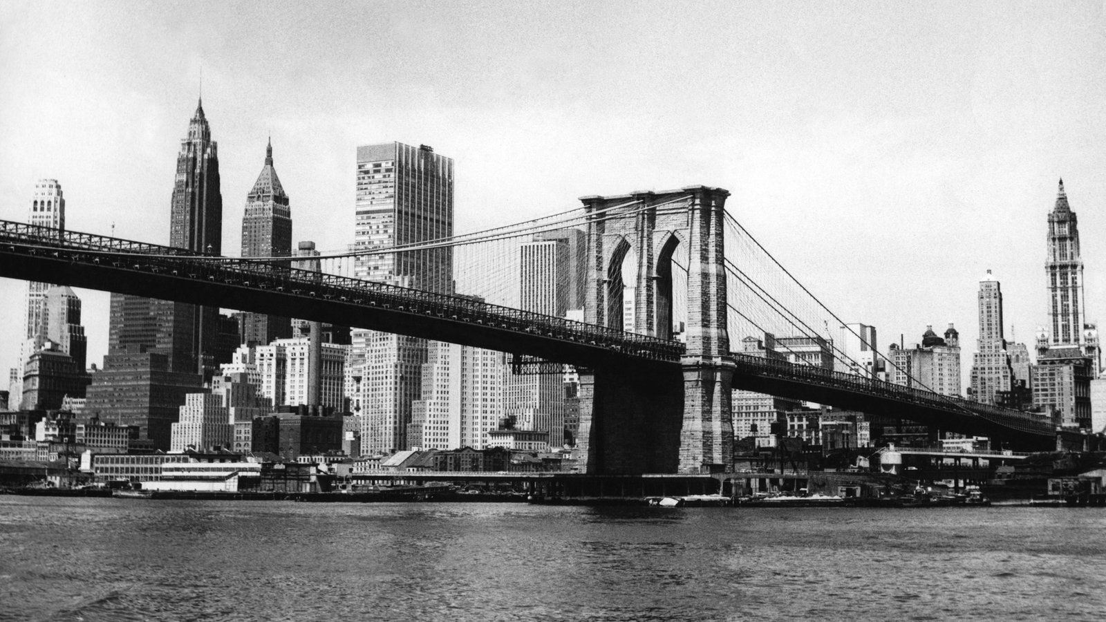 Brooklyn Bridge, Manhattan, Skyline, Schwarz-weiß, Vintage, HD, PC-Hintergrundbild