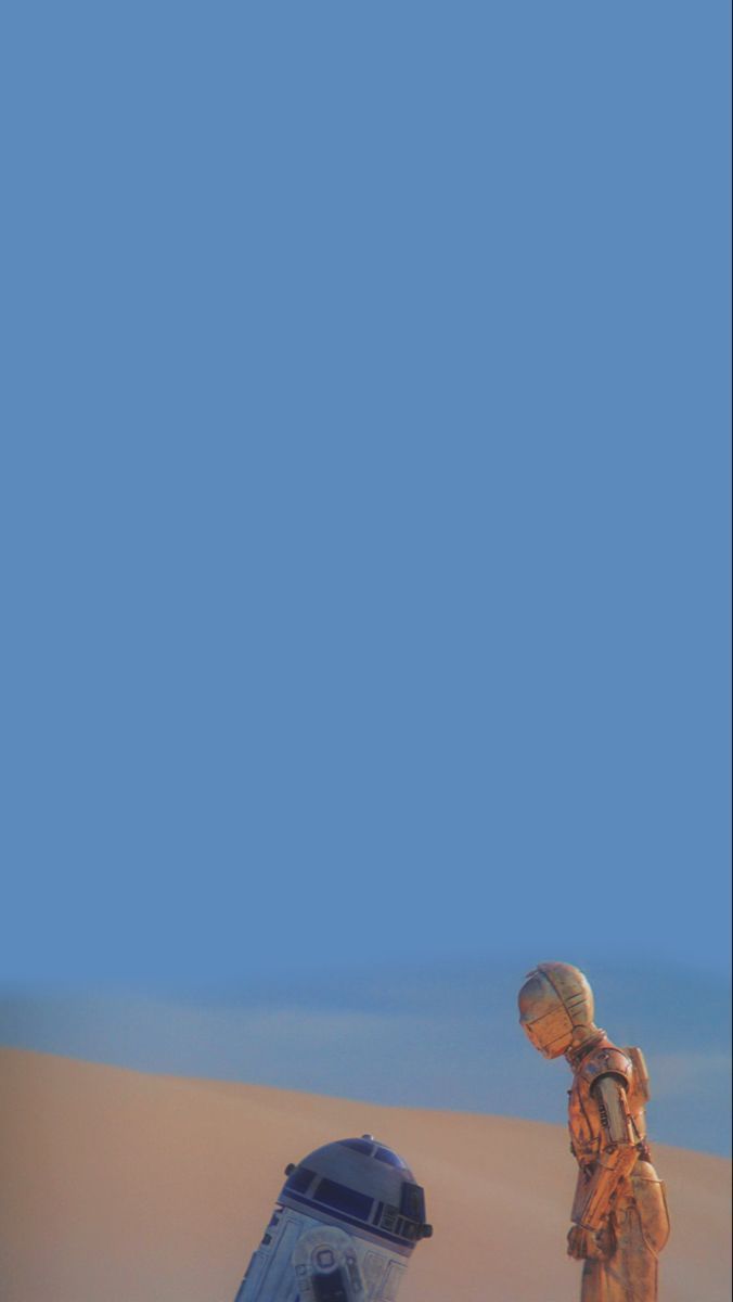 R2-D2, C-3PO, Tatooine, Star Wars, Wüste, Blauer Himmel, Minimalistisch, Sperrbildschirm fürs iPhone
