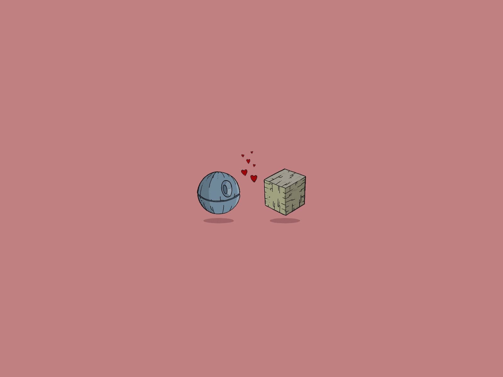 Todesstern, Borg-Würfel, Crossover, Herzen, Minimalistisch, Rosa Hintergrund, HD Wallpaper