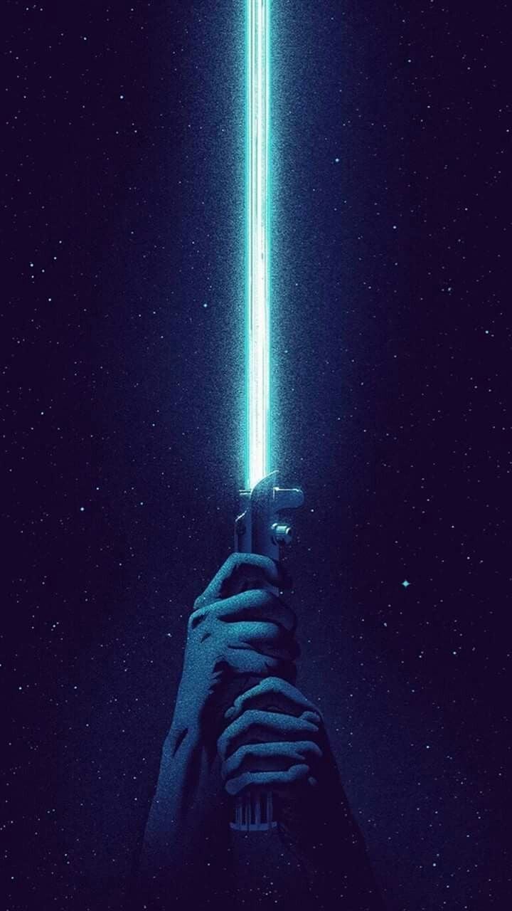 Lichtschwert, Star Wars, Blaue Klinge, Hand, Sternenhimmel, HD, Handy-Hintergrund