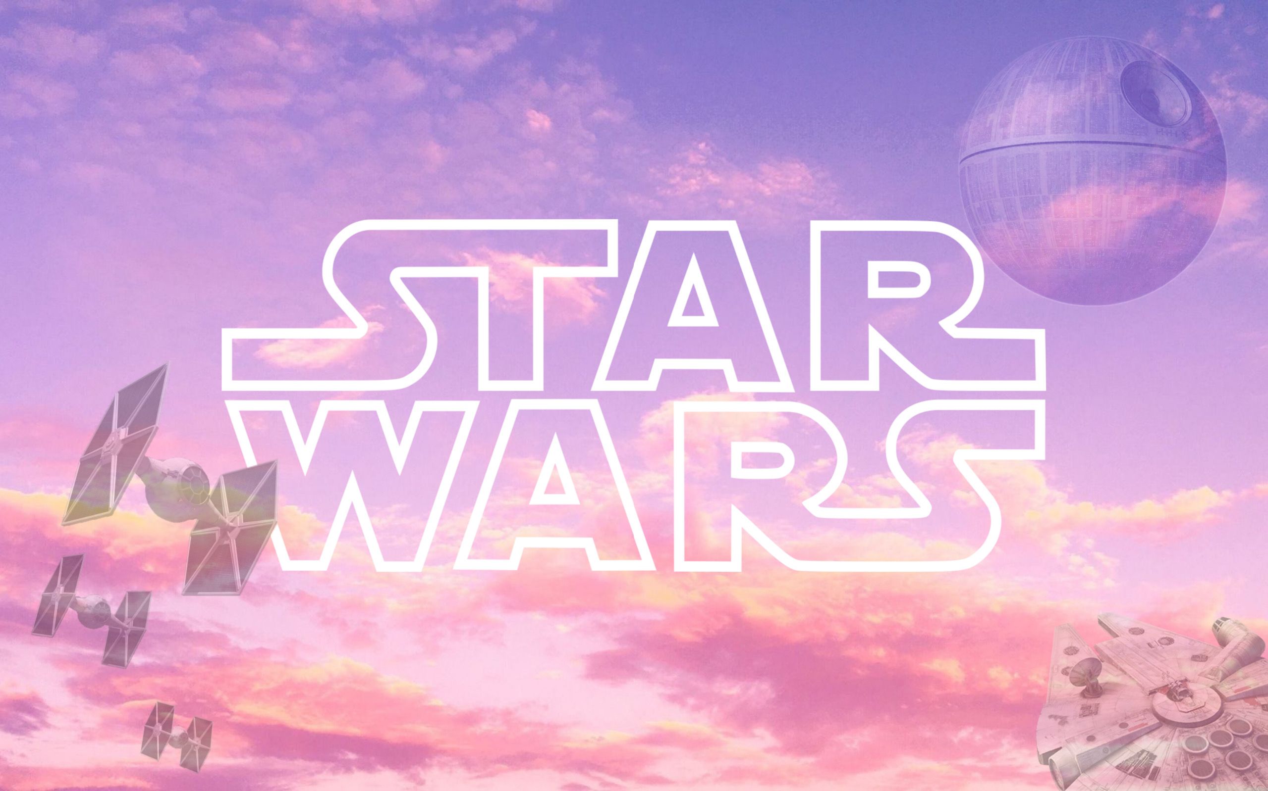 Star Wars, Logo, Todesstern, TIE-Fighter, Rosa Wolken, Pastell, Full HD, PC-Hintergrundbild