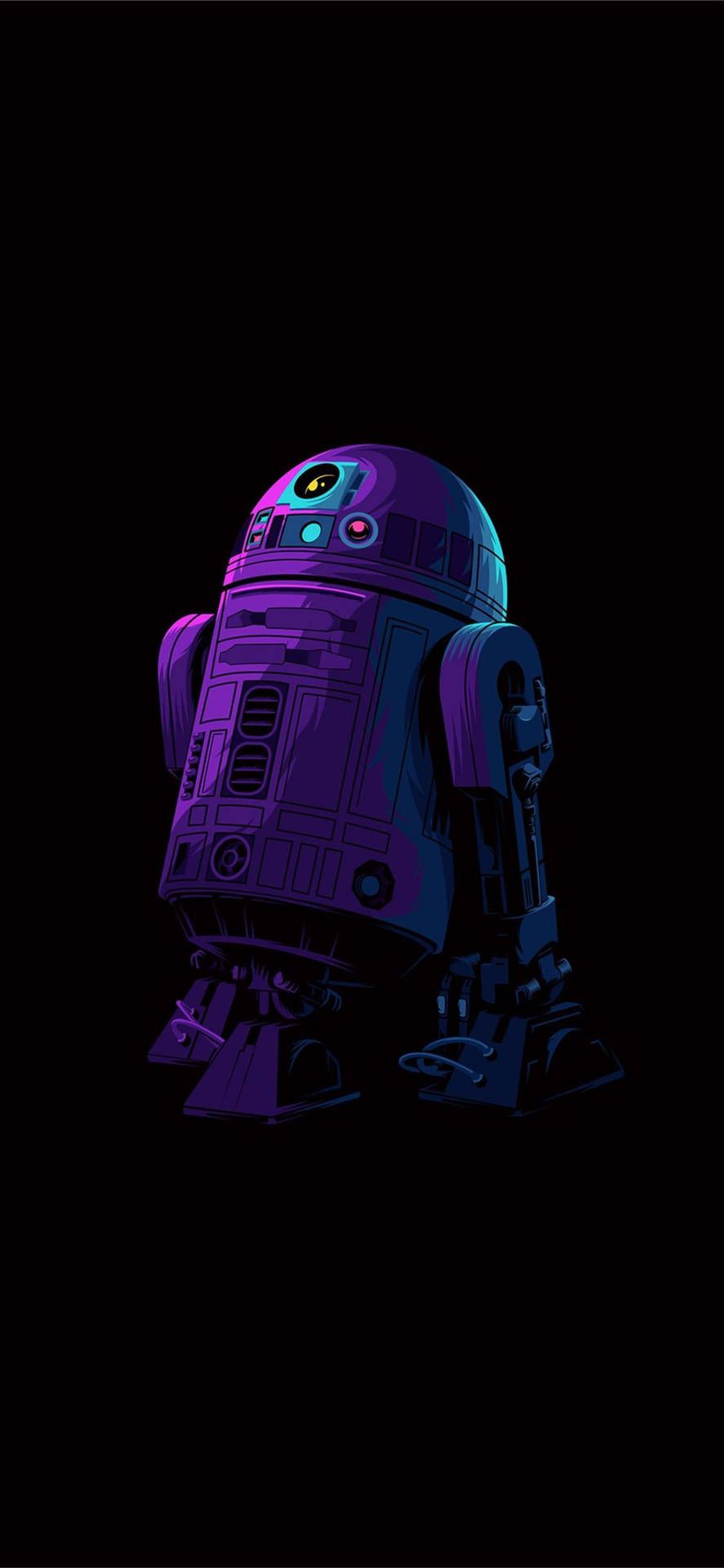 R2-D2, Star Wars, Droide, Lila Licht, Schwarzer Hintergrund, Sperrbildschirm fürs iPhone