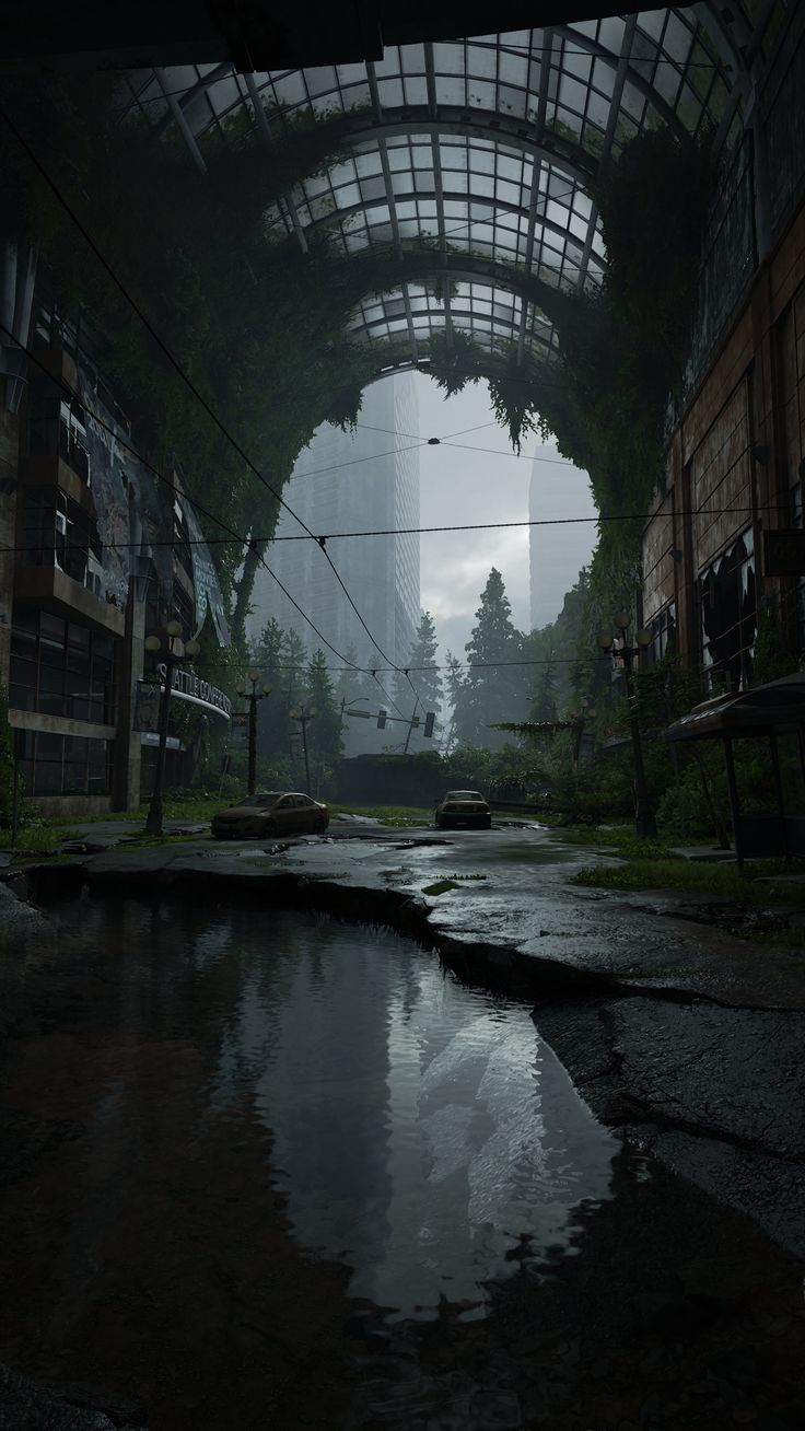 The Last of Us, Überwucherte Halle, Ruinen, Wasser, Postapokalypse, Sperrbildschirm fürs iPhone