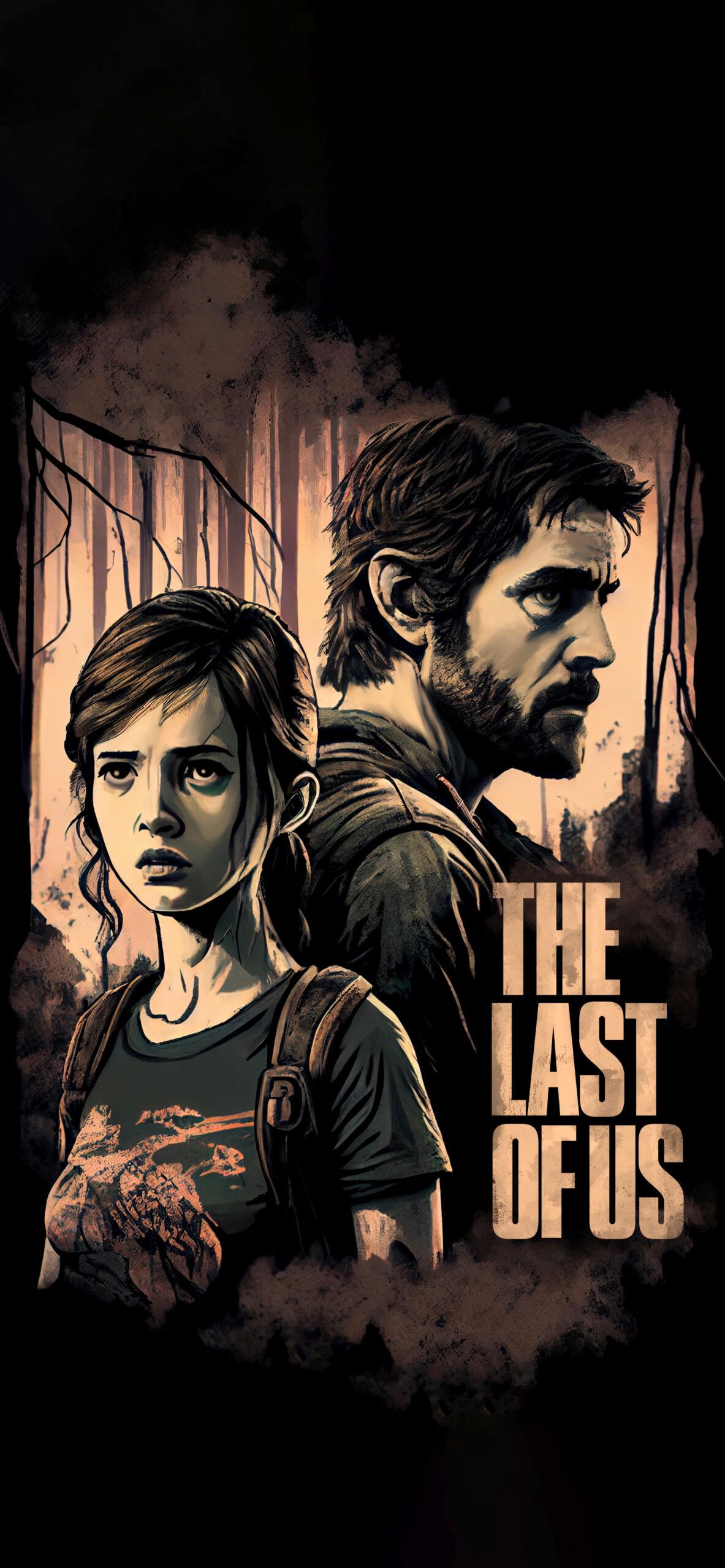 Ellie, Joel, The Last of Us, Fan-Art, Illustration, Schwarzer Hintergrund, Sperrbildschirm fürs iPhone