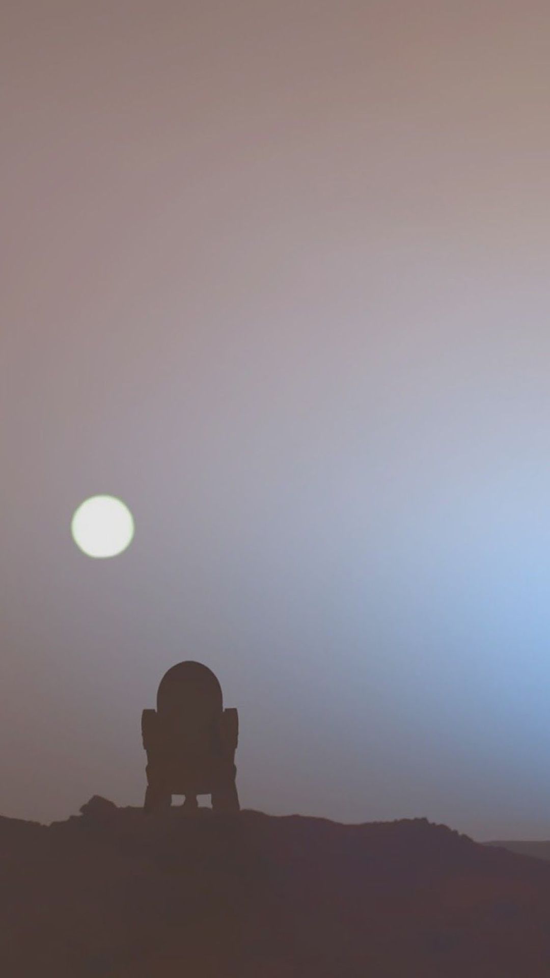 R2-D2, Tatooine, Silhouette, Dämmerung, Minimalistisch, Full HD, Handy-Hintergrund im Hochformat
