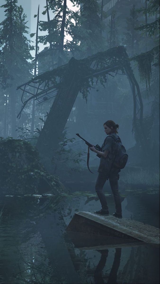 Ellie, The Last of Us Part II, Bogen, Wald, Nebel, Hochformat, Hintergrundbild fürs Smartphone