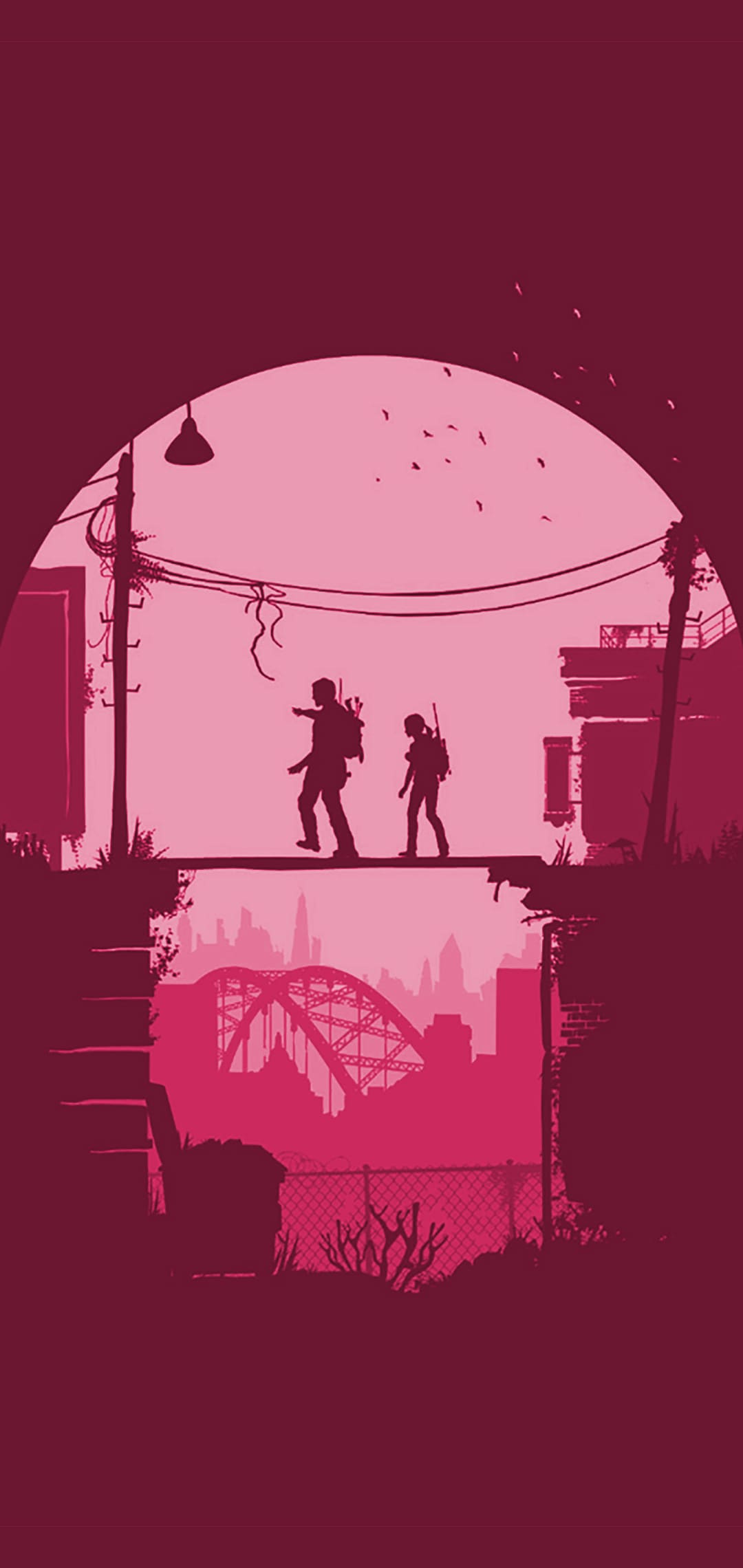 The Last of Us, Joel, Ellie, Silhouetten, Giraffe, Minimalismus, Full HD, Handy-Hintergrund