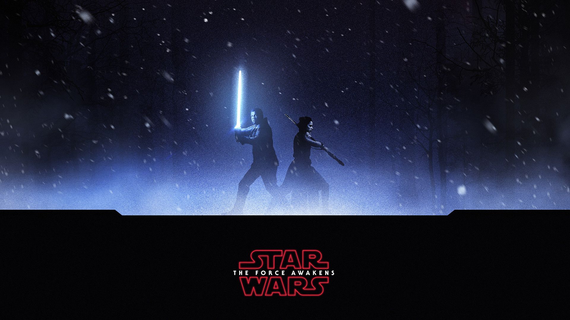 Rey, Kylo Ren, Star Wars: Das Erwachen der Macht, Lichtschwerter, Sternenhimmel, Minimalistisch, Full-HD-Hintergrund