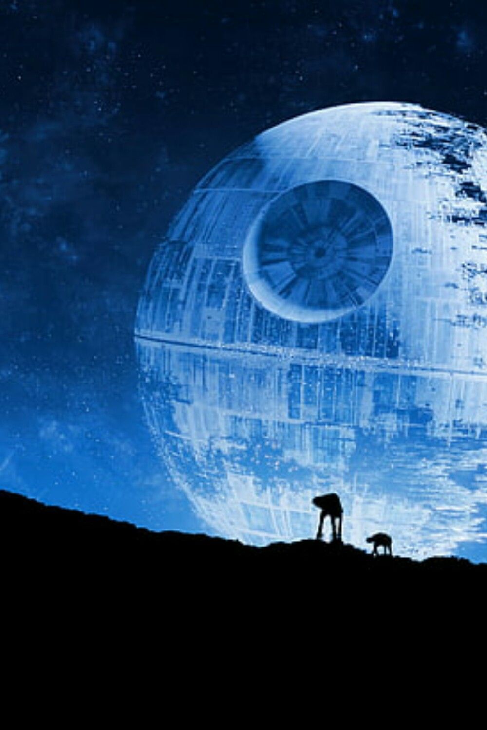 Todesstern, AT-AT, Star Wars, Silhouette, Blauer Himmel, HD, iPhone-Hintergrundbild