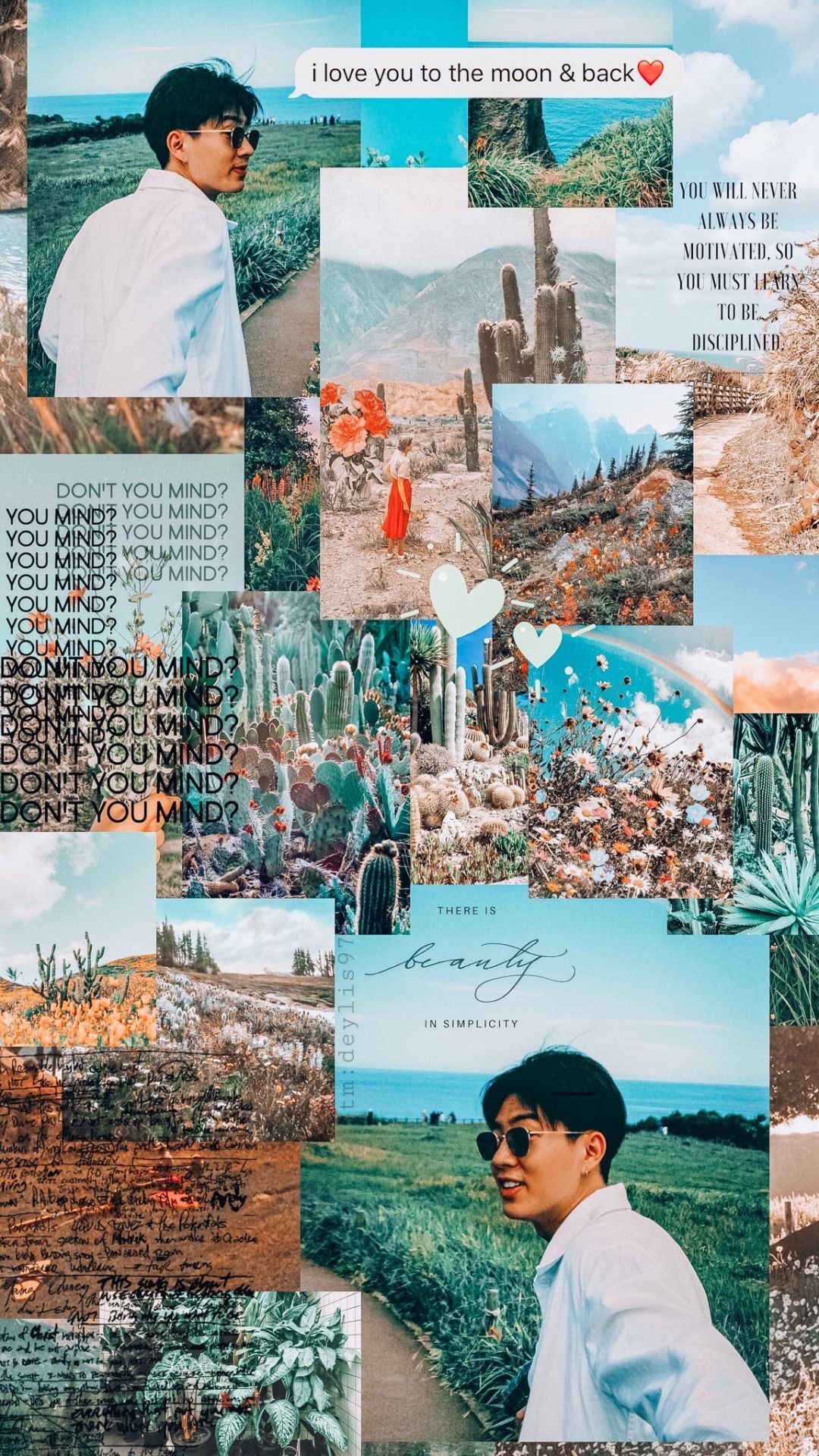 Collage, Mann, Reisefotos, Türkis, Ästhetik, Hochformat, Hintergrundbild fürs Smartphone