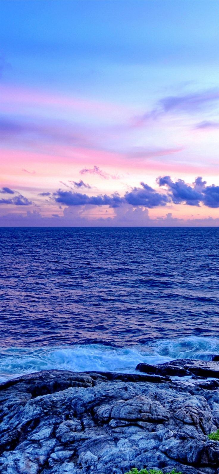 Meer, Felsenküste, Wolken, Abendhimmel, Blau, HD, Hintergrundbild fürs Handy