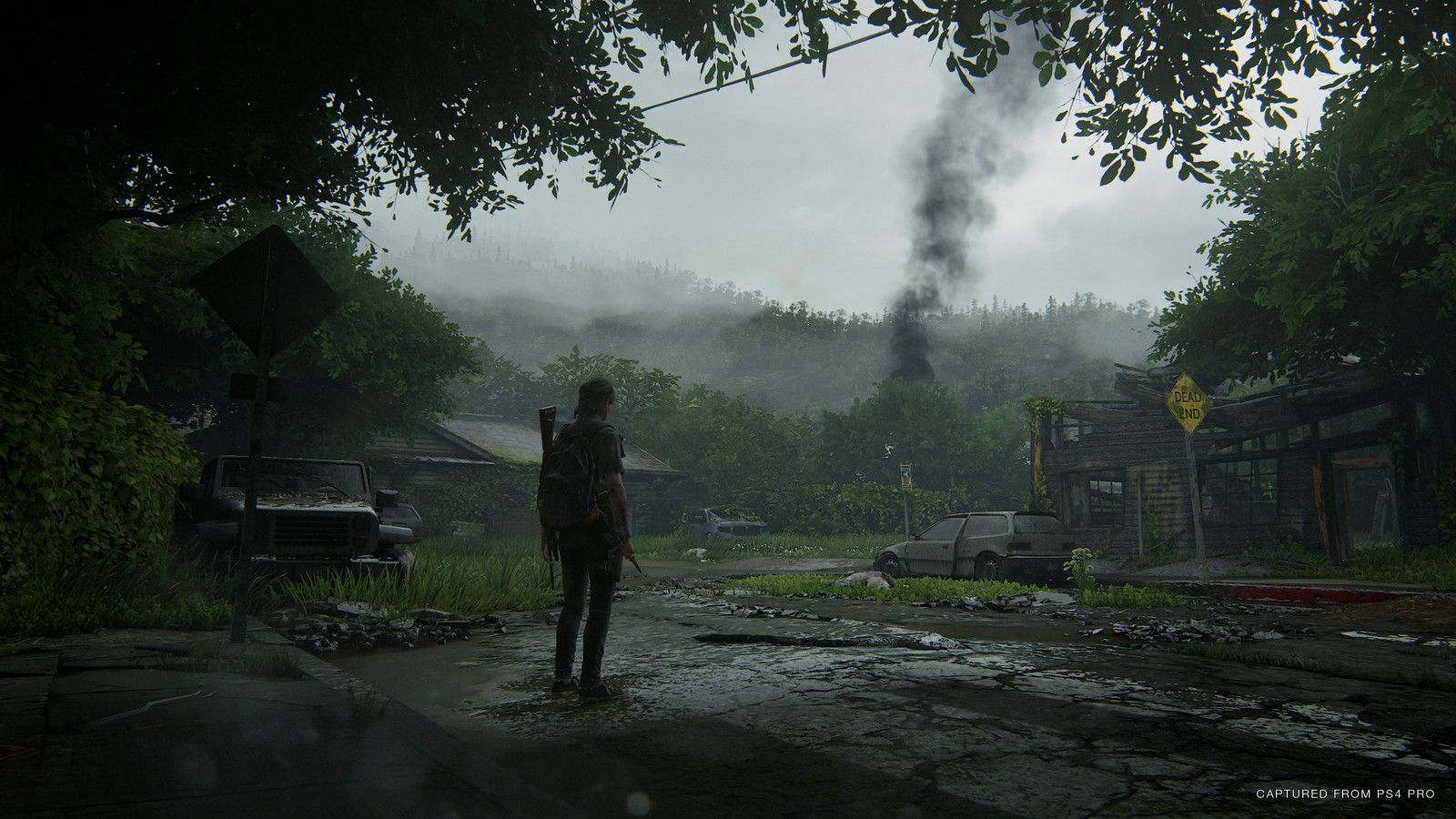 Ellie, The Last of Us Part II, Rauch, Verlassene Stadt, Bewölkt, HD, Breitbild-Hintergrundbild