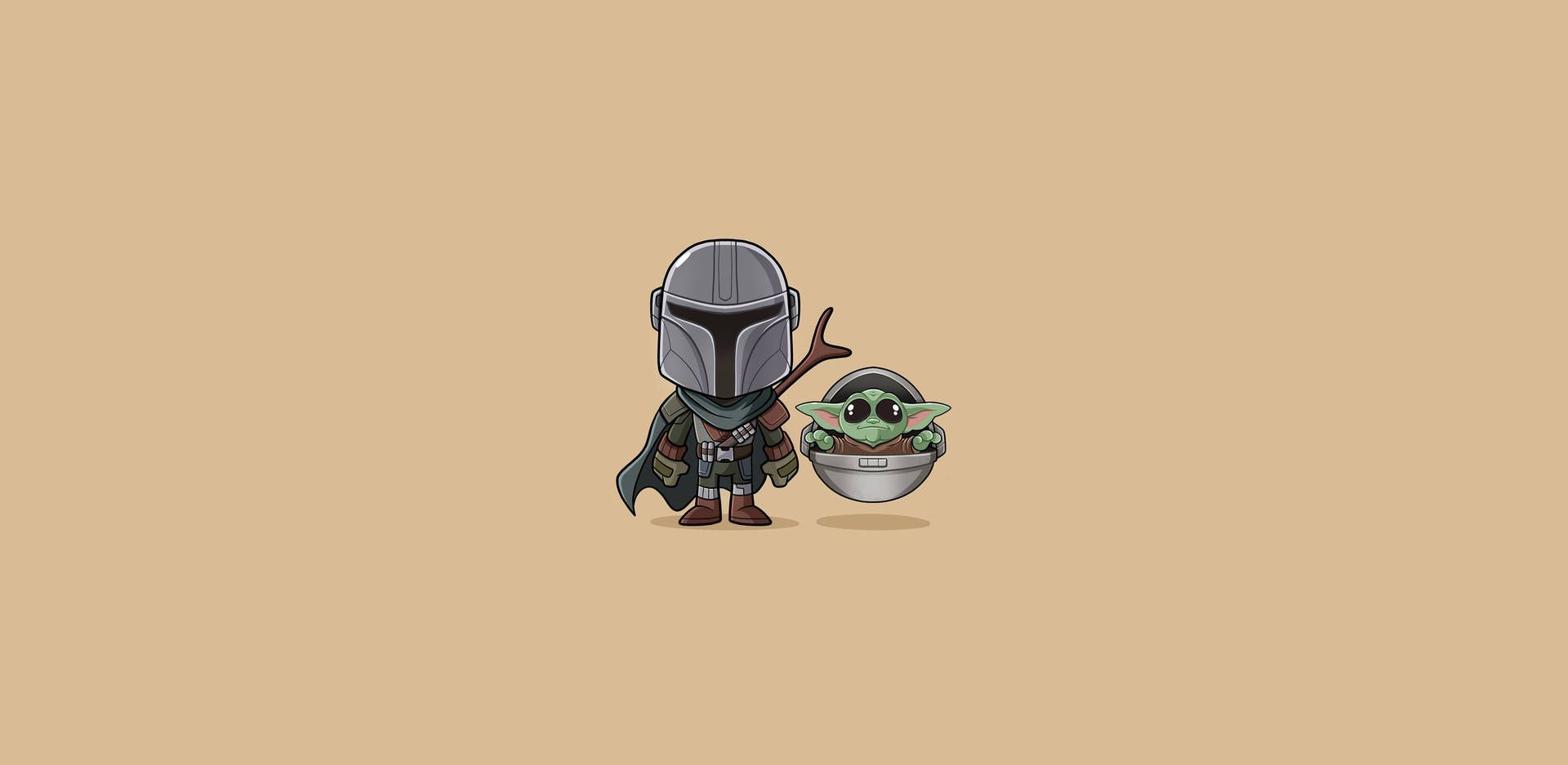 Der Mandalorianer, Grogu, The Mandalorian, Chibi, Beiger Hintergrund, Full HD Wallpaper