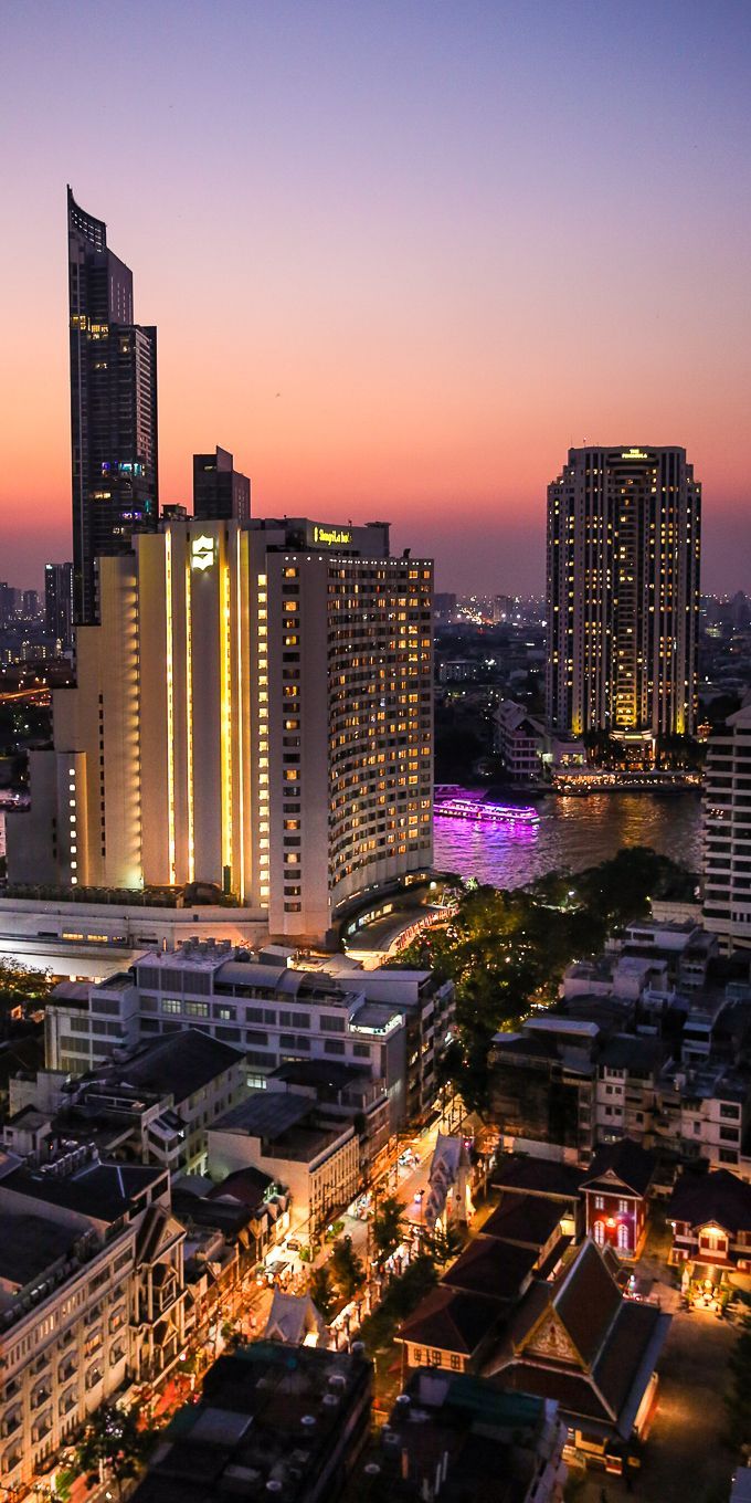 Bangkok, Wolkenkratzer, Dämmerung, Stadtlichter, Skyline, Hintergrundbild fürs Handy