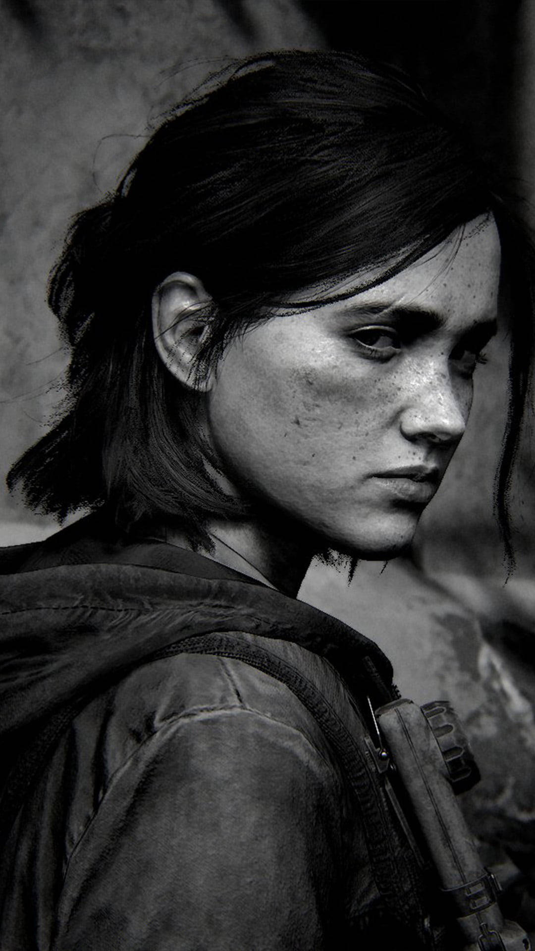 Ellie, The Last of Us Part II, Porträt, Schwarz-Weiß, Nahaufnahme, 1080x1920, Handy-Hintergrund