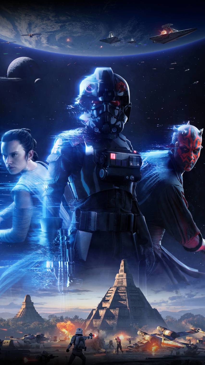 Star Wars Battlefront II, Iden Versio, Darth Maul, Rey, Videospiel, Blaue Töne, Smartphone-Hintergrund