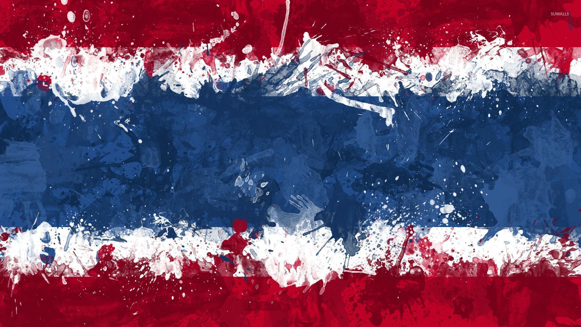 Flagge Thailands, Farbspritzer, Rot, Weiß, Blau, 1920x1080, Full-HD-Hintergrundbild für PC
