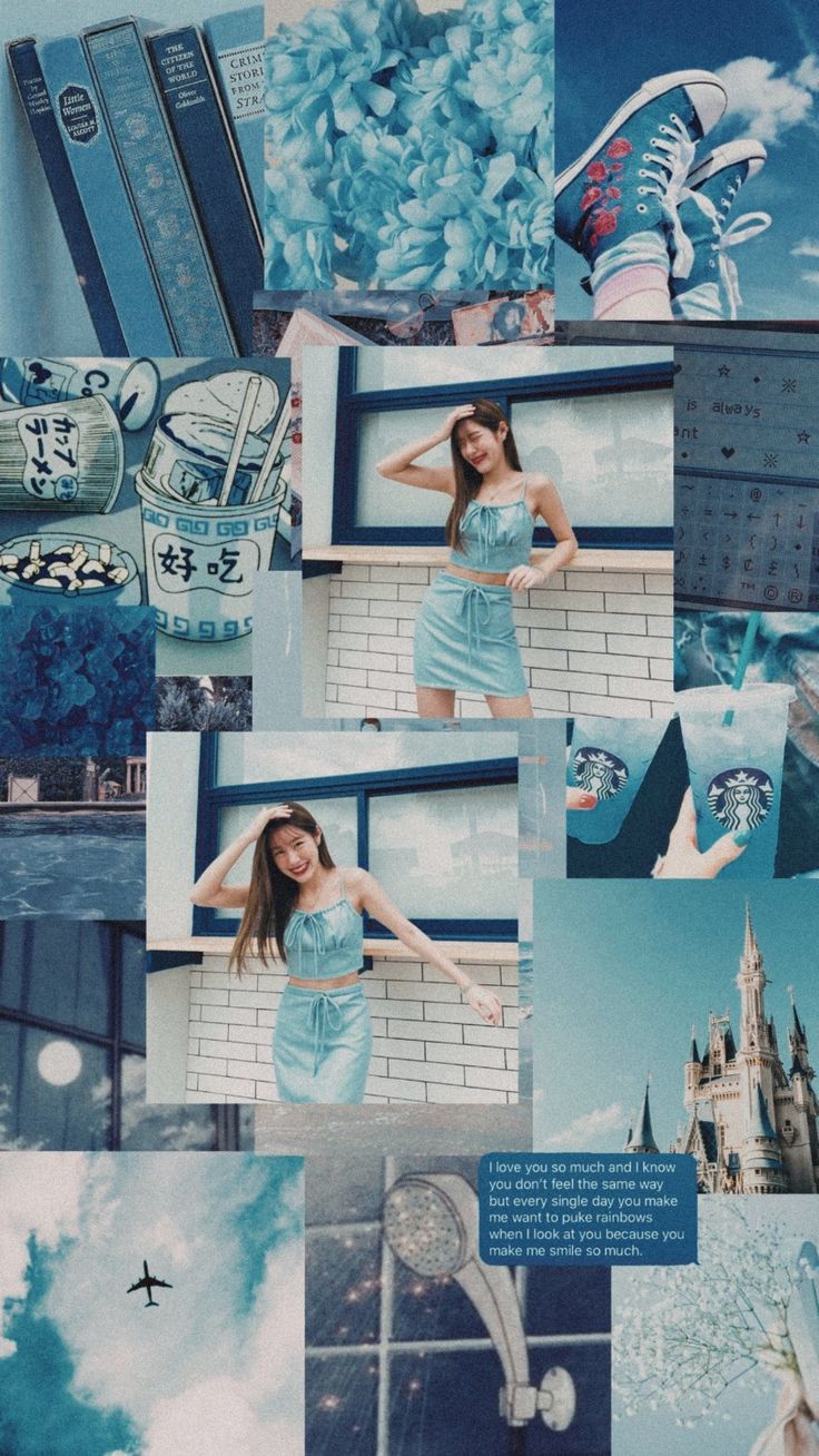 Collage, Frau, Blaue Ästhetik, Mode, Stadt, HD, Hintergrundbild fürs Handy