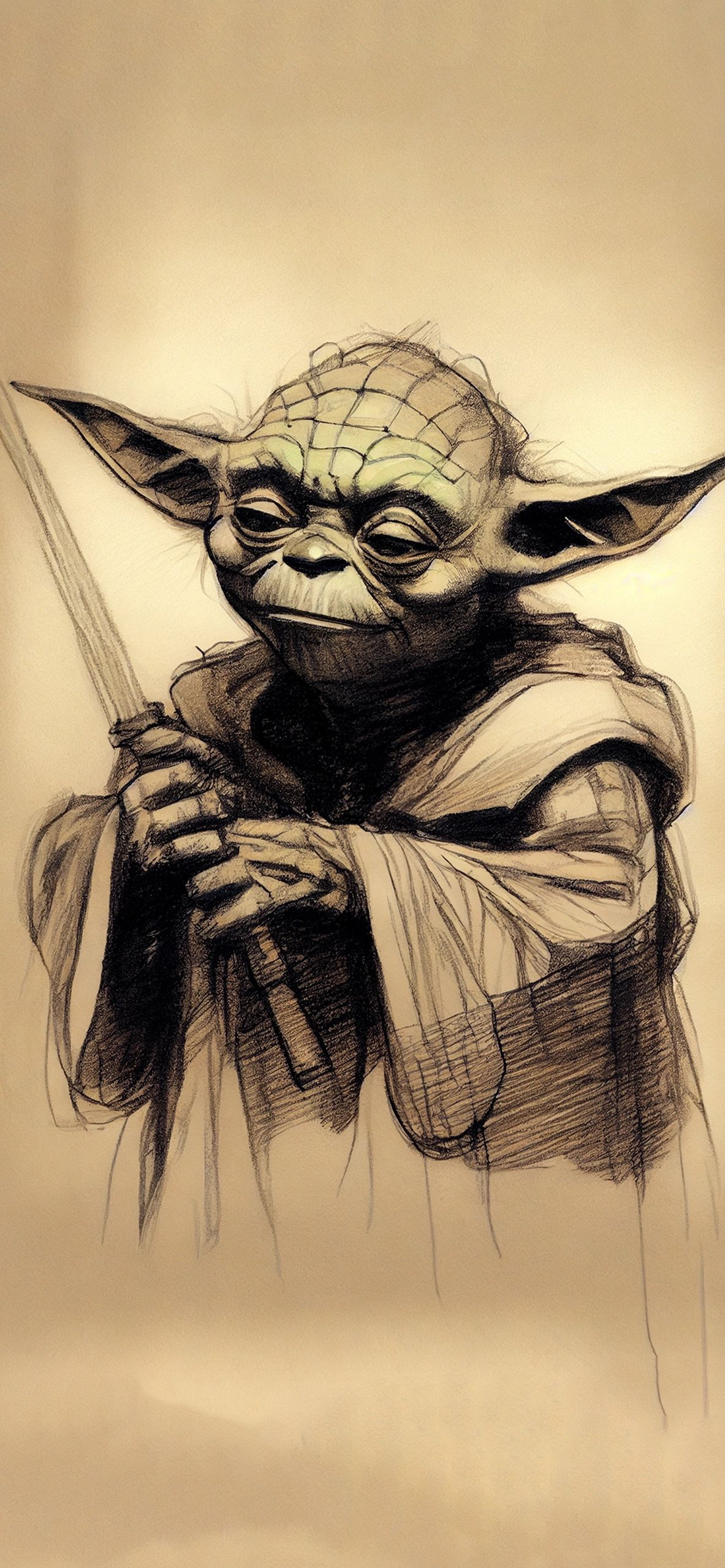 Yoda, Star Wars, Zeichnung, Sepia, Jedi-Meister, Hintergrundbild für iPhone und Android