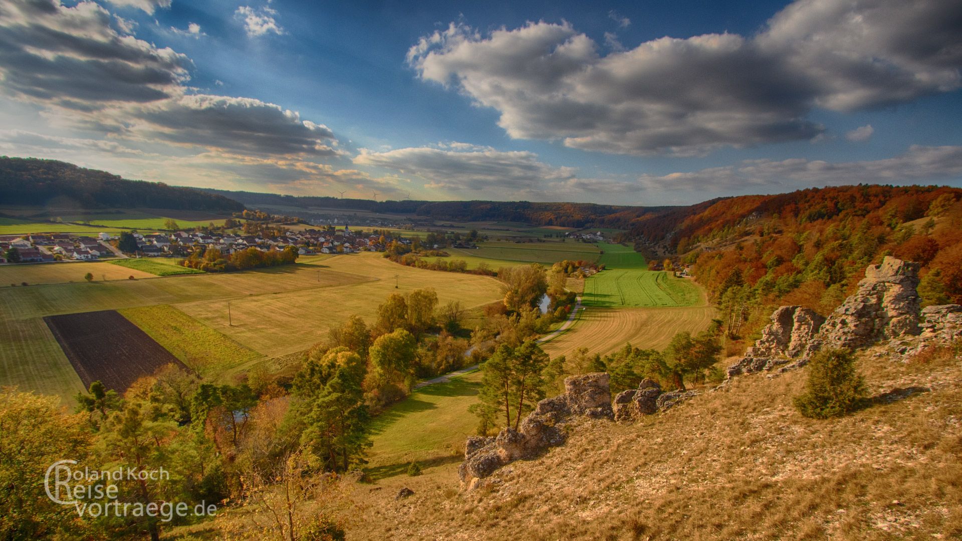 Tal, Felder, Hügel, Felsen, Wolkenhimmel, Aussicht, 1920x1080, Full-HD-Hintergrundbild für PC