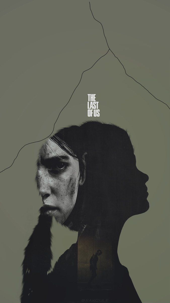 Ellie, The Last of Us, Doppelbelichtung, Minimalismus, Olivgrün, Hintergrundbild fürs Handy