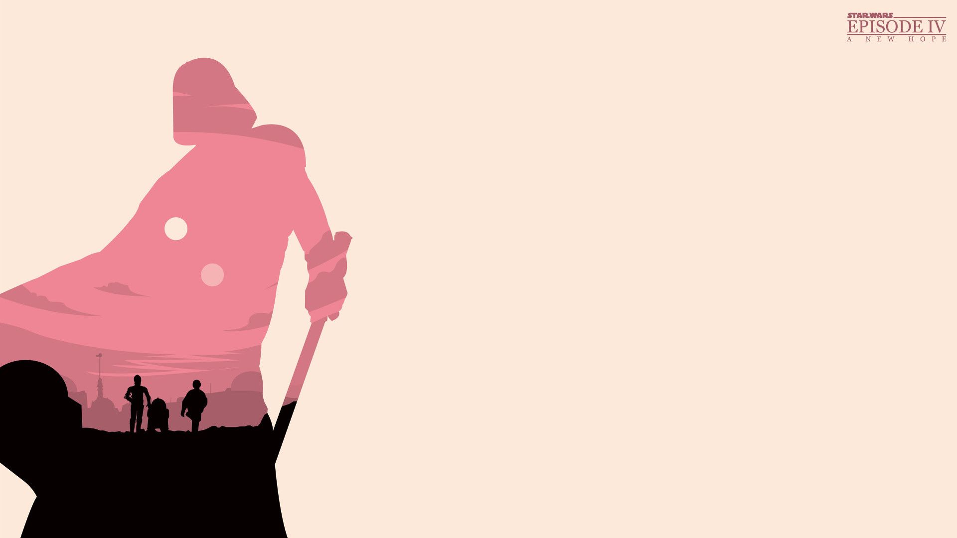 Darth Vader, Luke Skywalker, Star Wars: Episode IV, Silhouette, Doppelbelichtung, Minimalistisch, 1080p Wallpaper