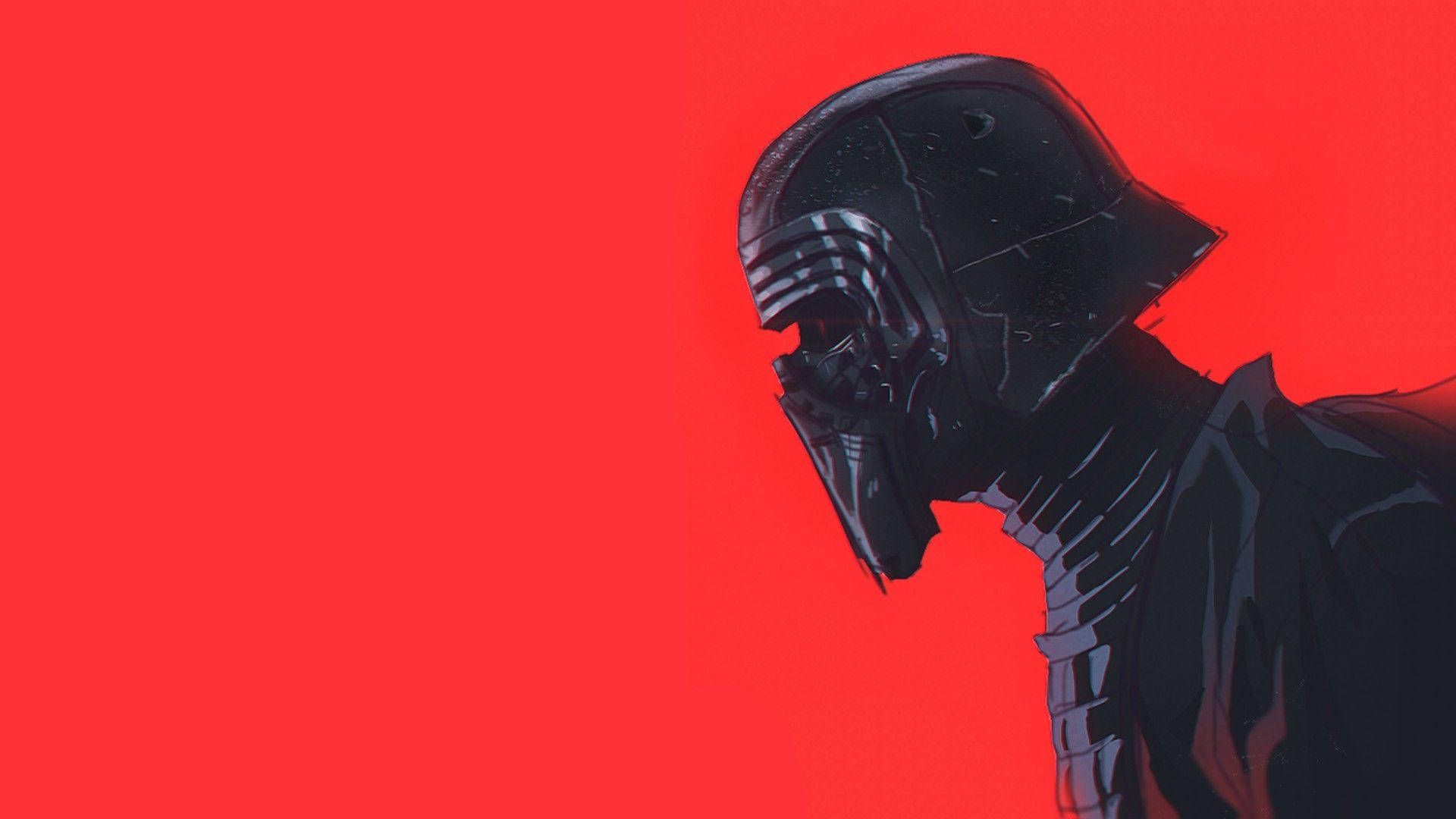 Kylo Ren, Helm, Star Wars, Roter Hintergrund, Illustration, Full HD Wallpaper