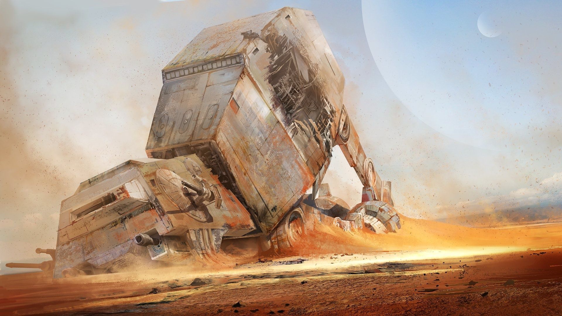 AT-AT, Jakku, Star Wars, Wrack, Wüste, Concept Art, Full HD, Desktop-Hintergrund für Windows