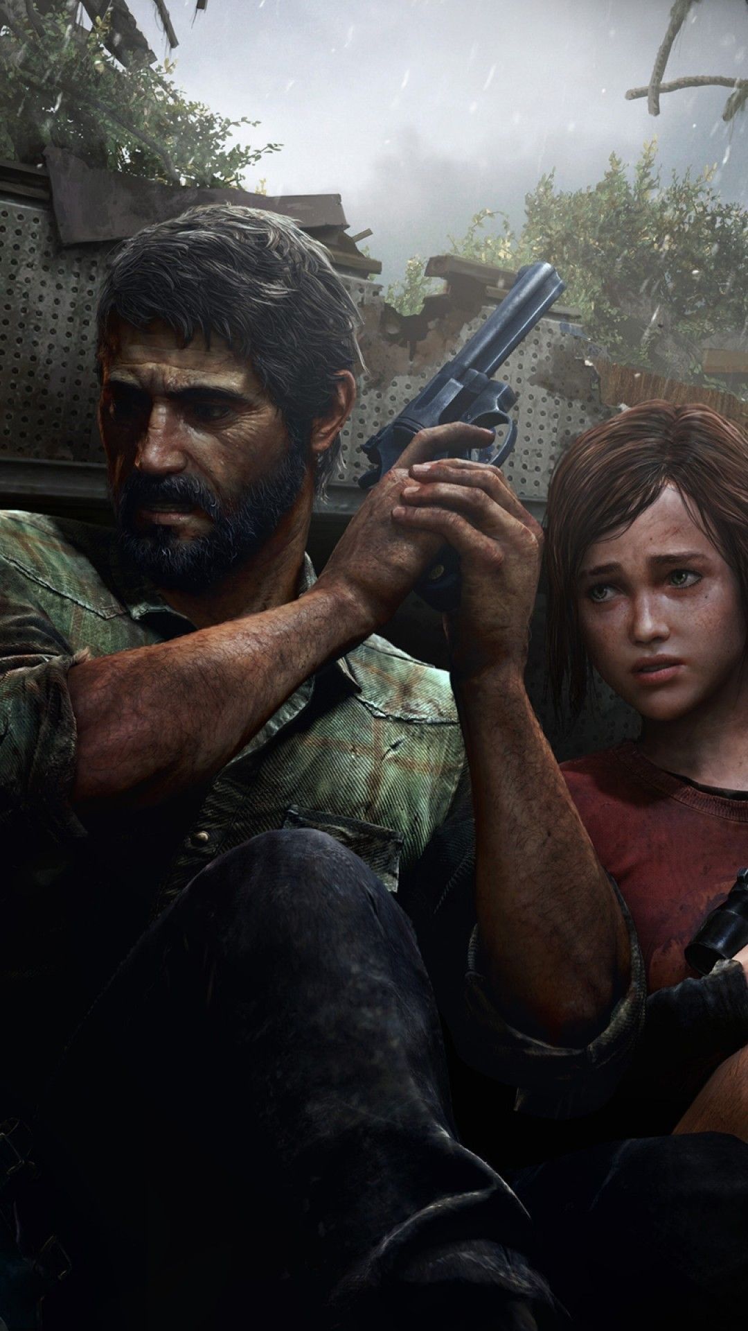 Joel, Ellie, The Last of Us, Pistole, Keyart, Full HD, Handy-Hintergrund im Hochformat