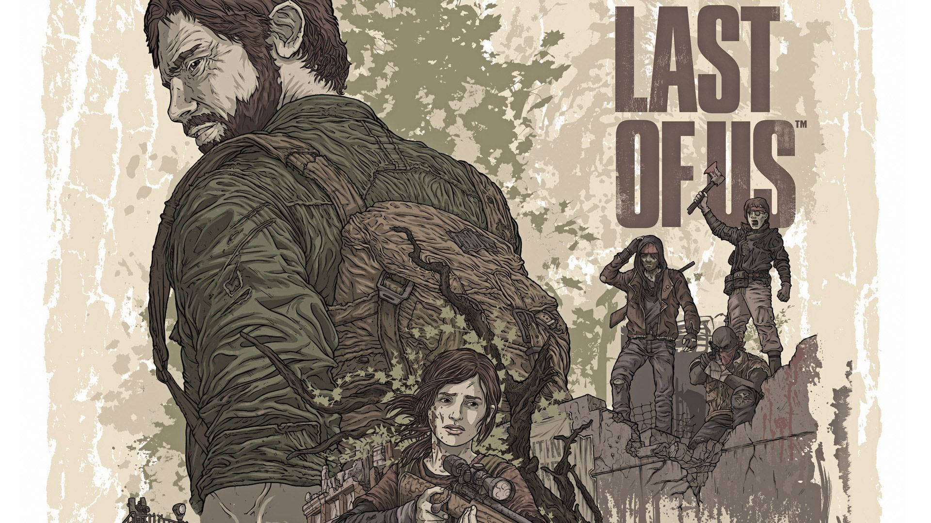 Joel, Ellie, The Last of Us, Infizierte, Illustration, Comic-Stil, 1920x1080, Desktop-Hintergrund