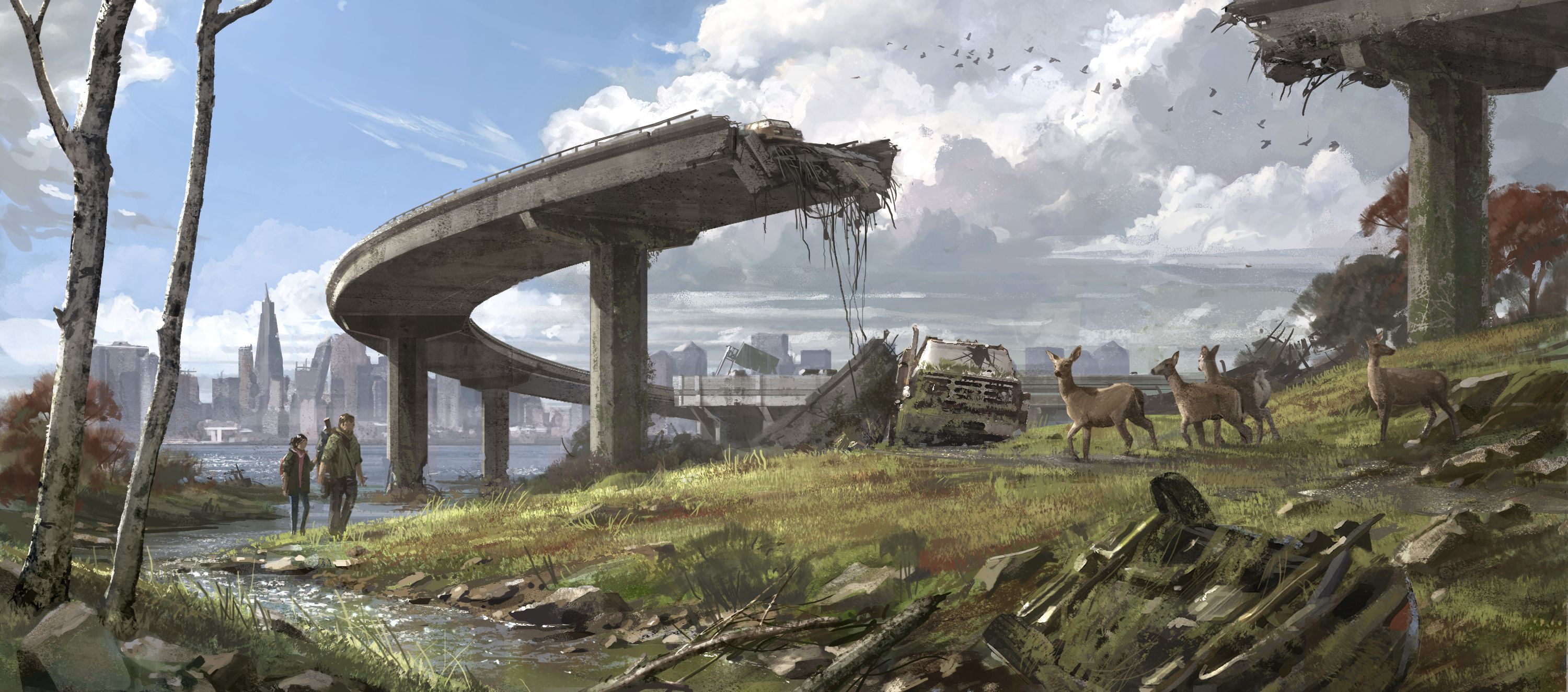 The Last of Us, Joel, Ellie, Giraffen, Eingestürzte Autobahn, Postapokalypse, 2K Wallpaper