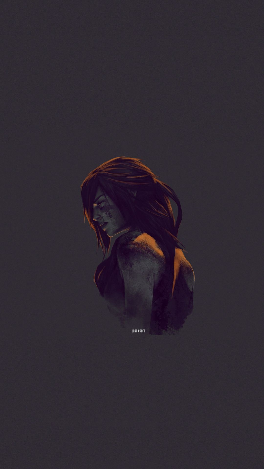 Lara Croft, Minimalistisch, Illustration, Grauer Hintergrund, Sperrbildschirm fürs iPhone