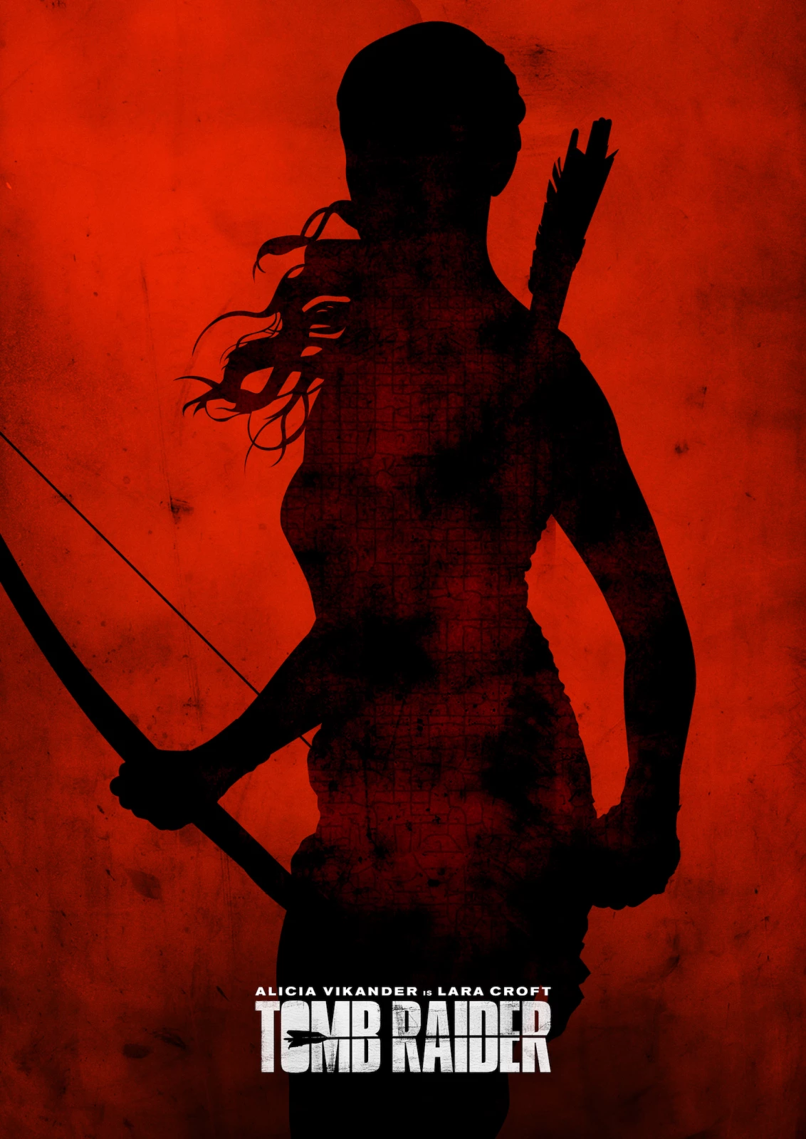 Tomb Raider (2018), Lara Croft, Alicia Vikander, Filmplakat, Silhouette, Rot, Tablet-Hintergrundbild