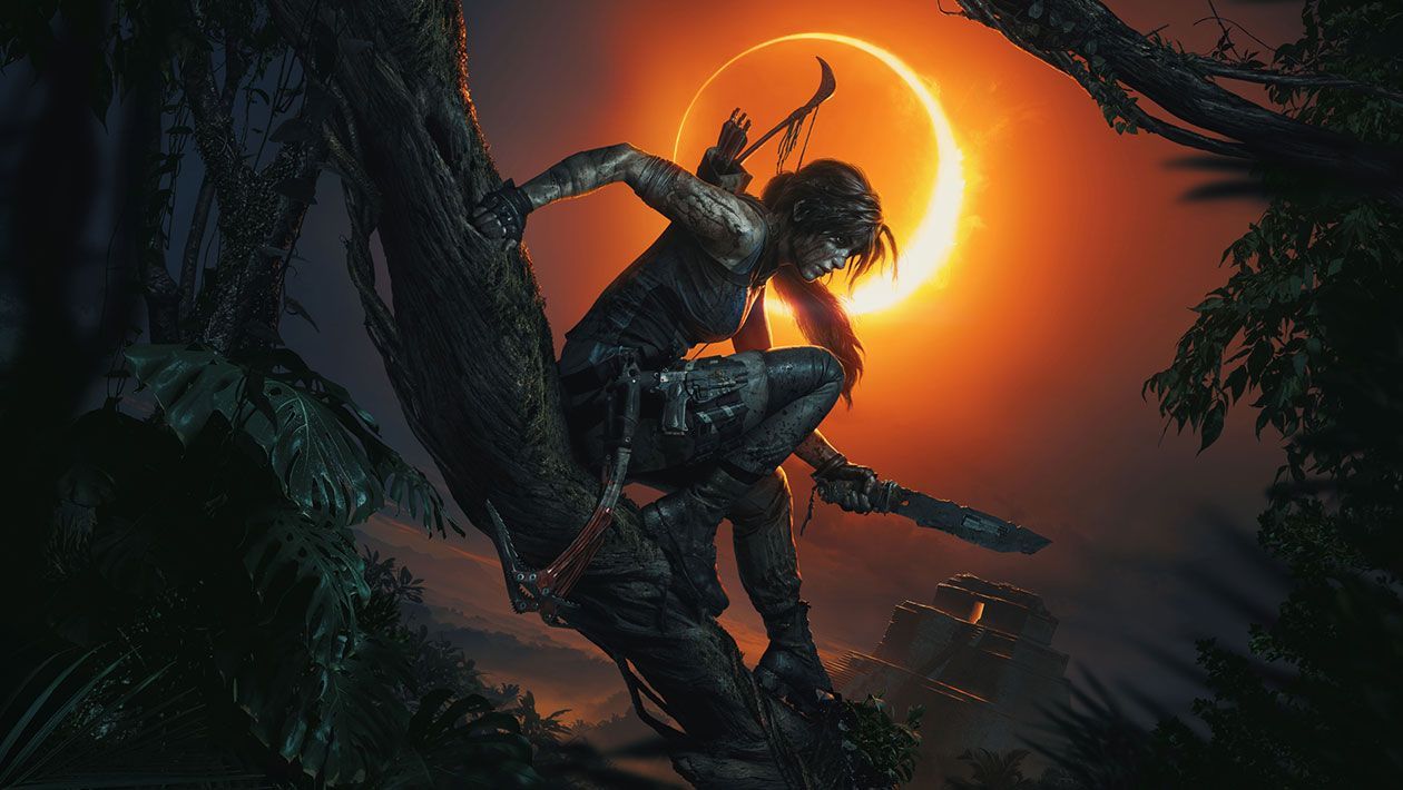 Lara Croft, Shadow of the Tomb Raider, Sonnenfinsternis, Baum, Orange, Hintergrundbild