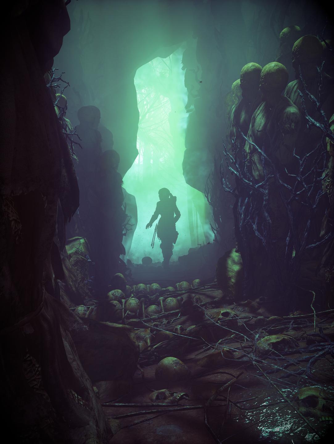 Lara Croft, Tomb Raider, Höhle, Silhouette, Türkis, Full HD, Hintergrundbild fürs Tablet