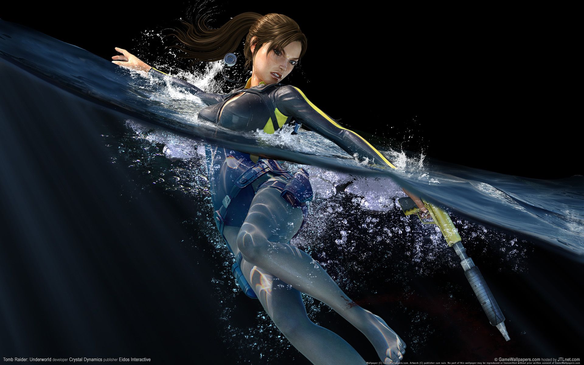 Lara Croft, Tomb Raider: Underworld, Tauchen, Unterwasser, Schwarzer Hintergrund, Full HD Wallpaper