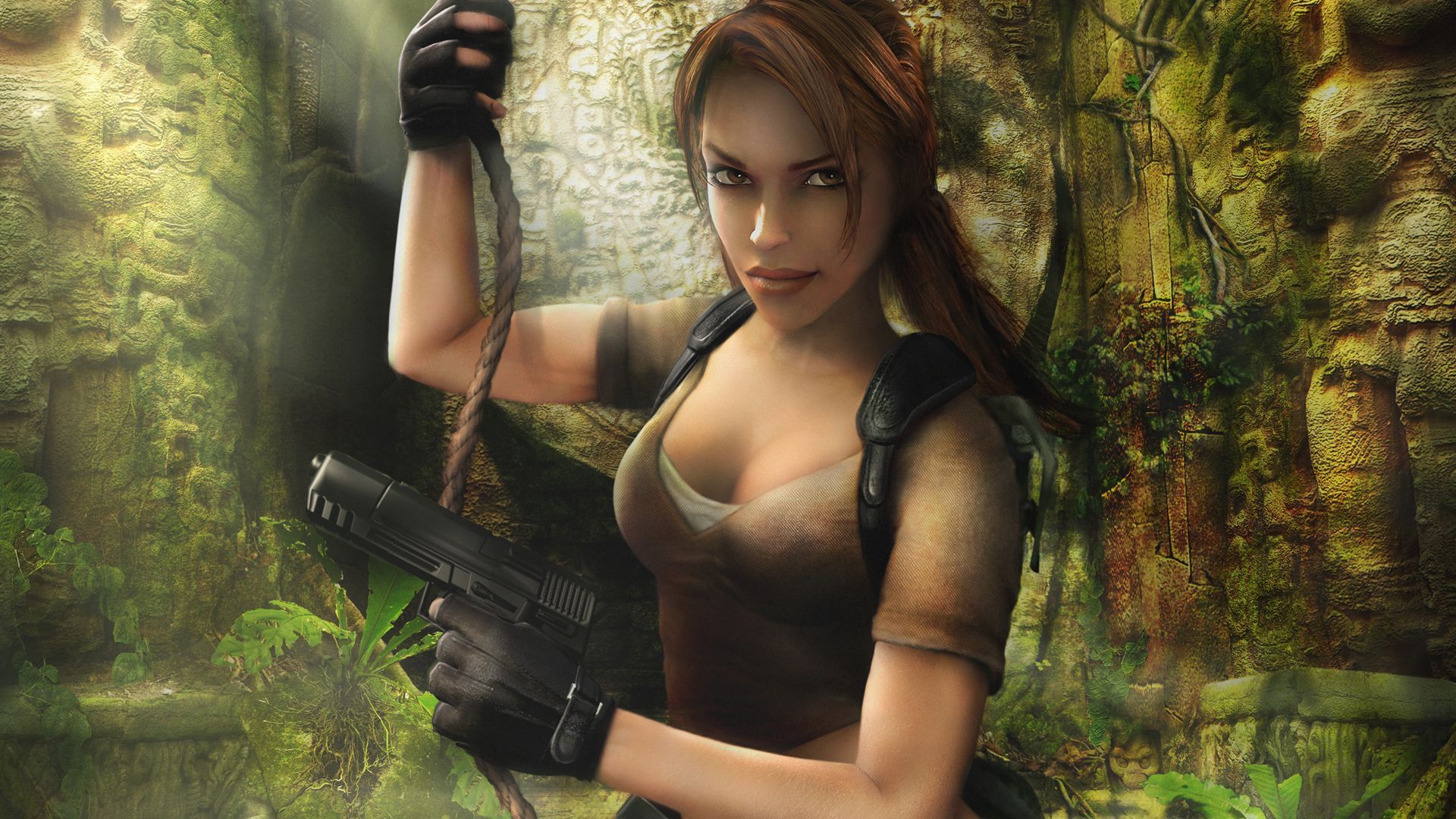 Lara Croft, Tomb Raider: Anniversary, Pistole, Dschungel, Ruinen, Full HD, Desktop-Hintergrund