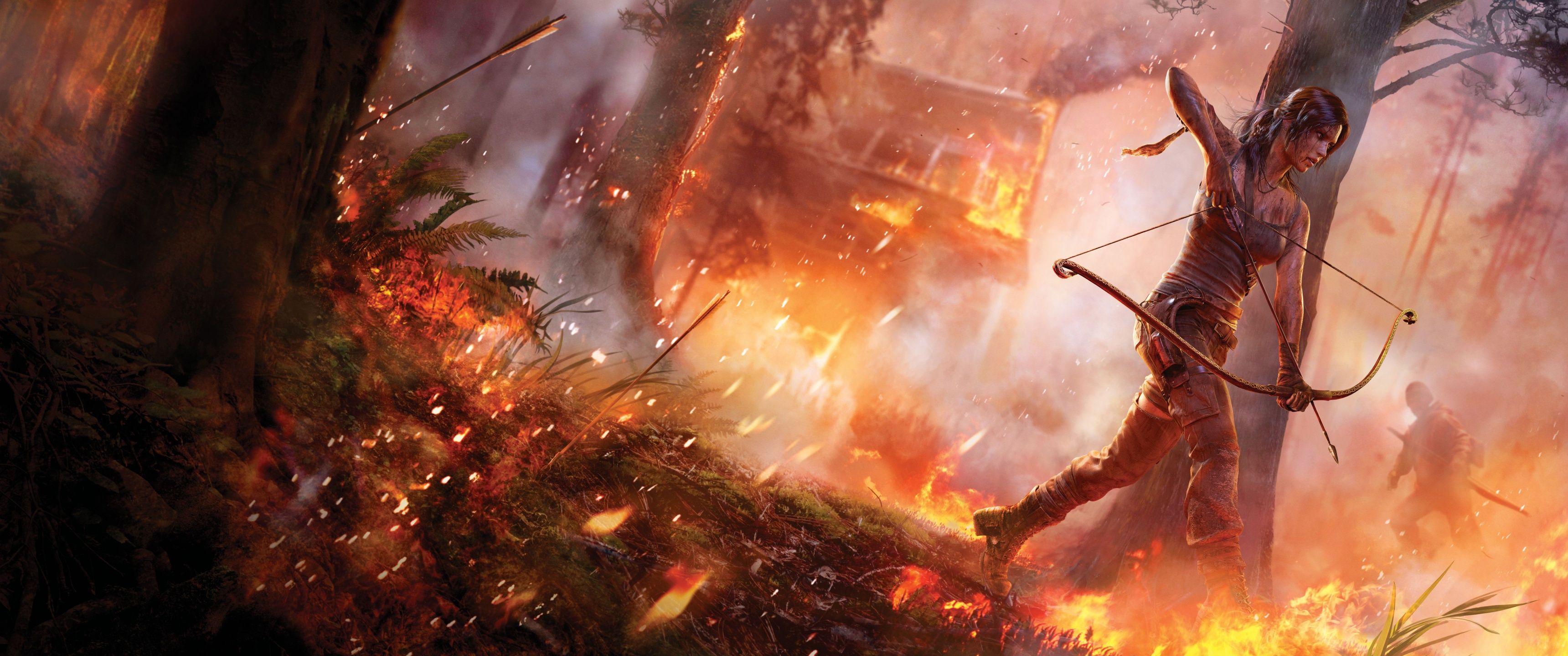 Lara Croft, Tomb Raider (2013), Feuer, Bogen, Flucht, 2K, Hintergrundbild für den PC