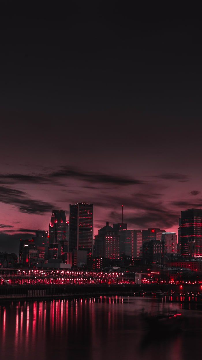 Skyline, Nacht, Fluss, Rote Lichter, Dunkel, Hochformat, Hintergrundbild fürs Smartphone