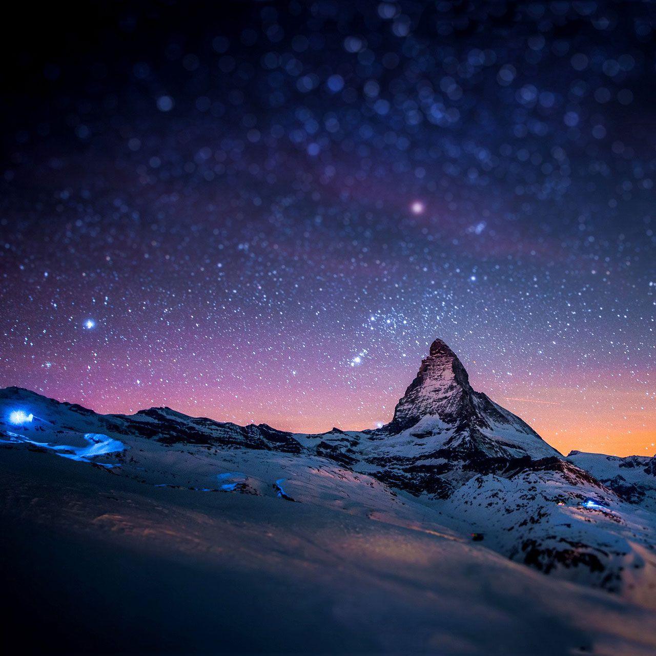 Matterhorn, Alpen, Sternenhimmel, Schnee, Nacht, Berggipfel, HD, Tablet-Hintergrund