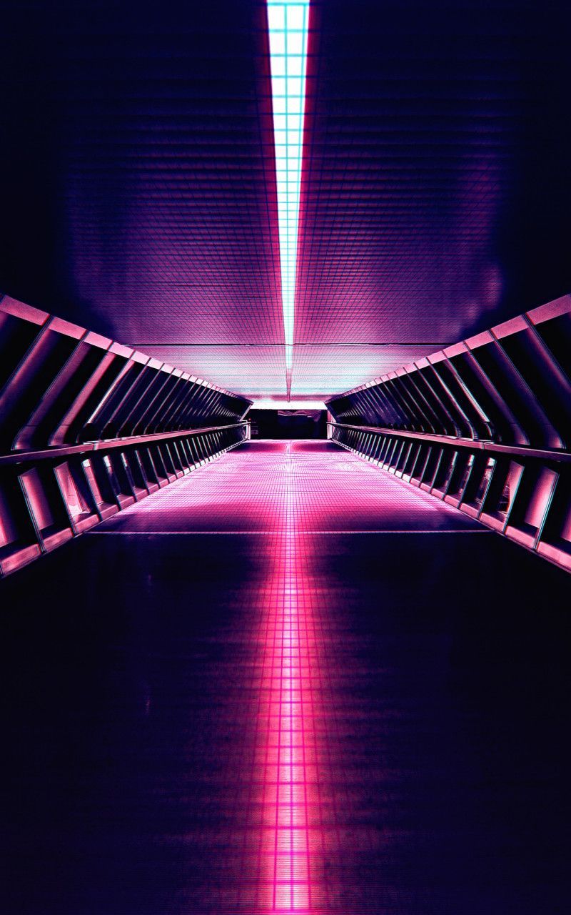 Tunnel, Neonlicht, Synthwave, Pink, Perspektive, Hintergrundbild für iPhone und Android
