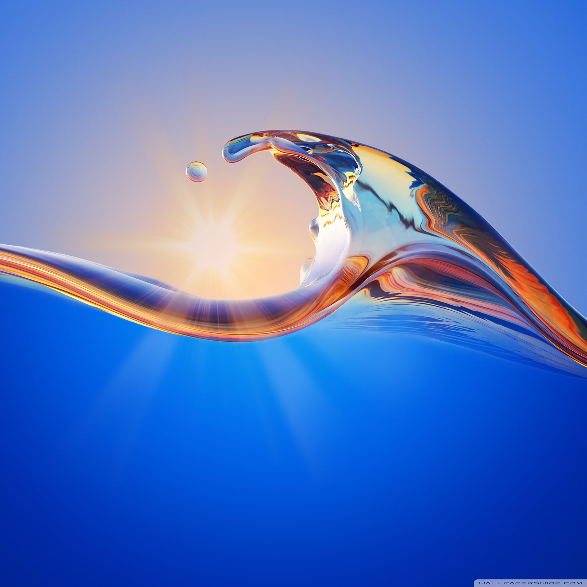 Wasserwelle, Sonne, Blau, Abstrakt, Querformat, Full HD, iPad-Hintergrundbild