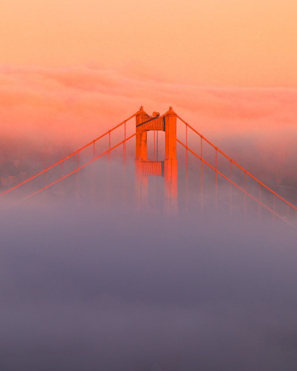 Golden Gate Bridge, San Francisco, Nebel, Sonnenaufgang, Orange, Hintergrundbild fürs Tablet